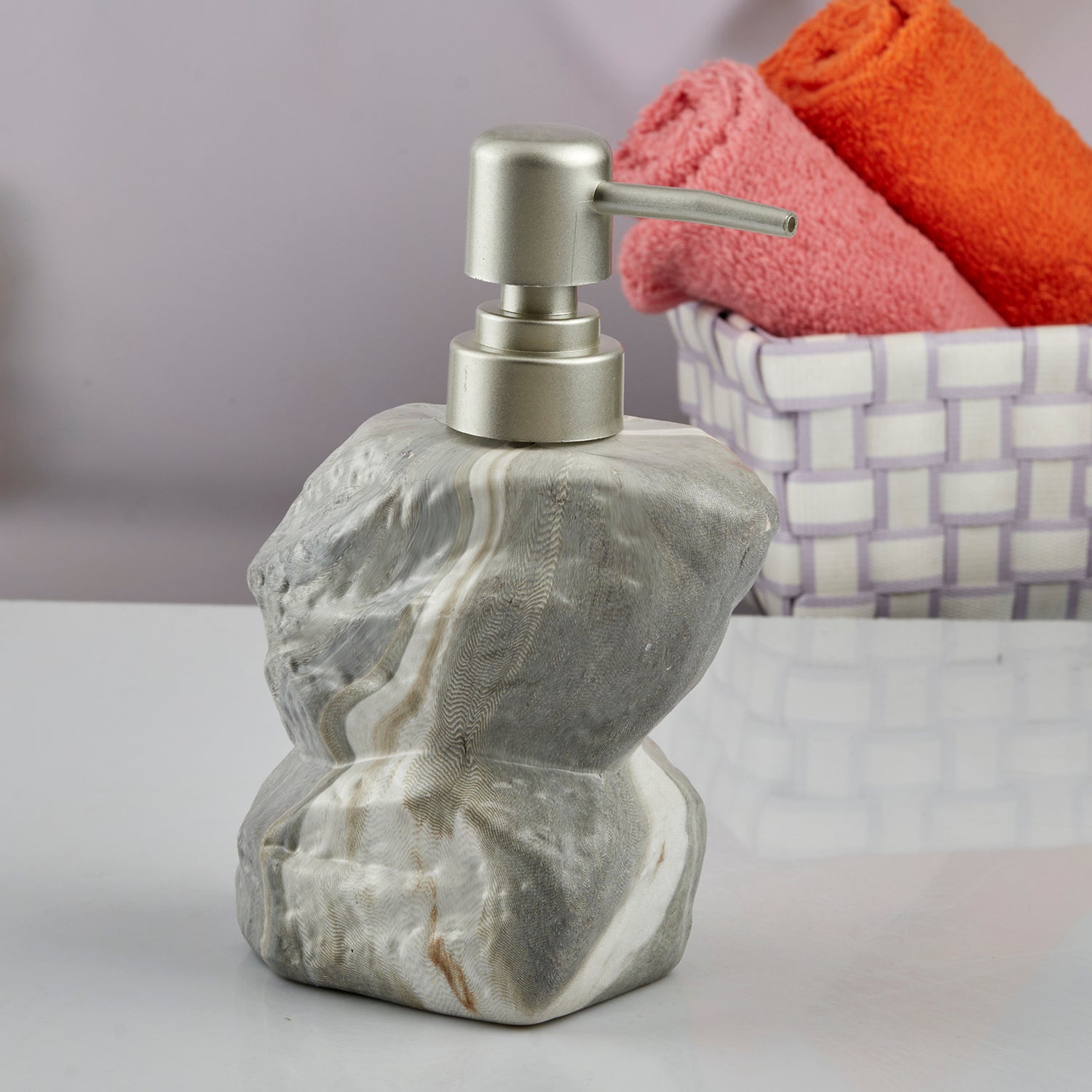 Ceramic Soap Dispenser liquid handwash pump for Bathroom, Set of 1, Grey (7617)