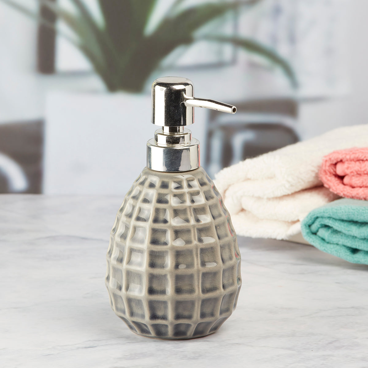 Ceramic Soap Dispenser handwash Pump for Bathroom, Set of 1, Grey (7618)