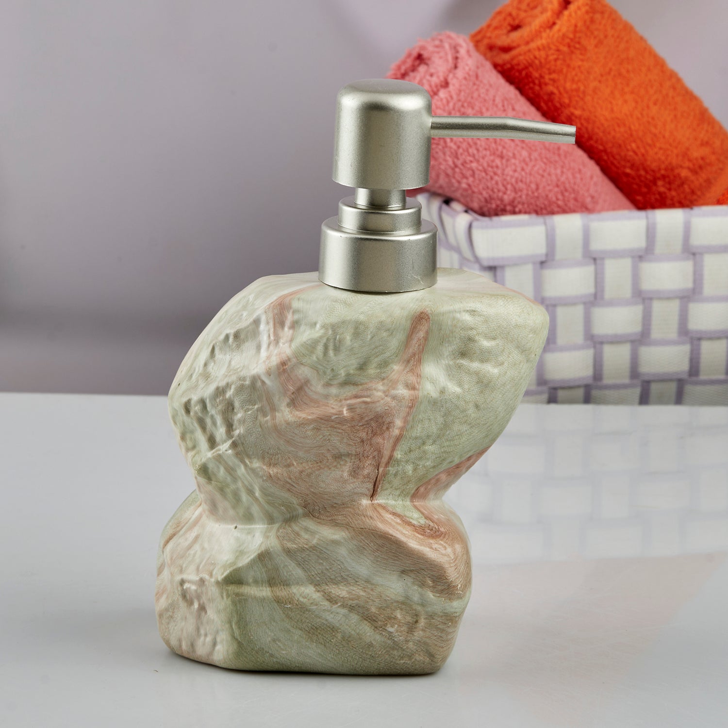 Ceramic Soap Dispenser liquid handwash pump for Bathroom, Set of 1, Green (7621)
