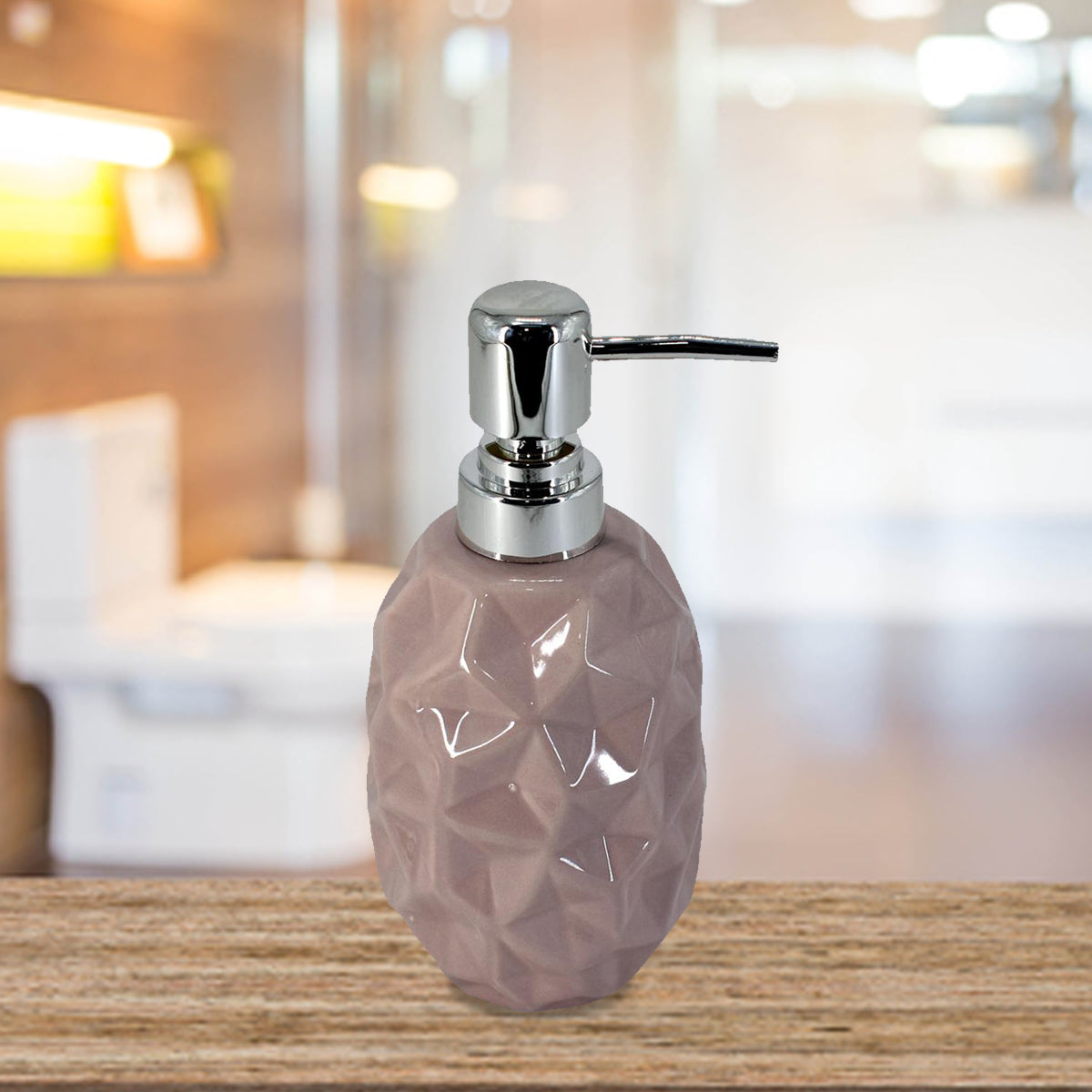 Kookee Ceramic Soap Dispenser for Bathroom handwash, refillable pump bottle for Kitchen hand wash basin, Set of 1, Brown (7622)
