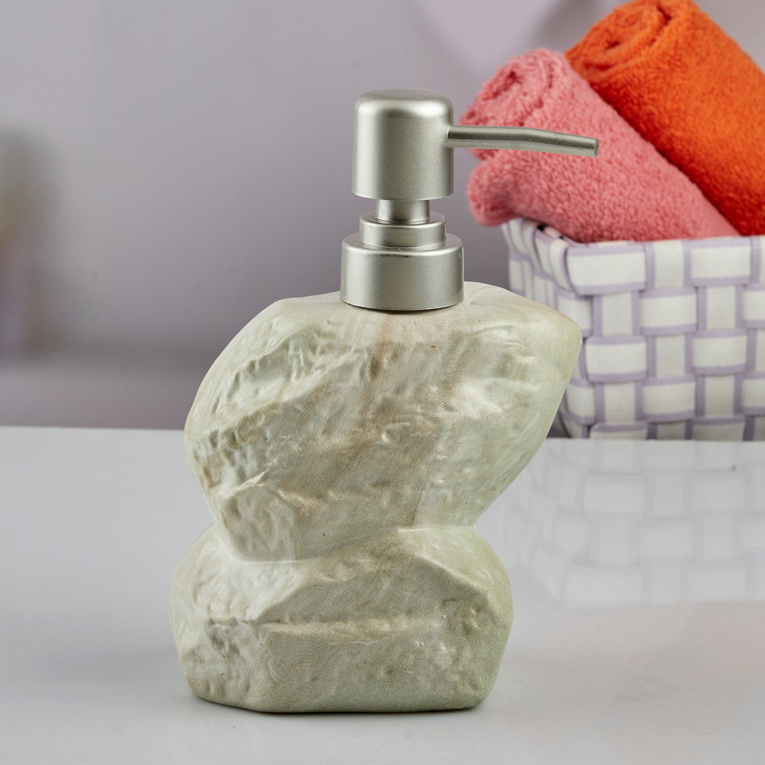 Ceramic Soap Dispenser liquid handwash pump for Bathroom, Set of 1, Beige (7629)