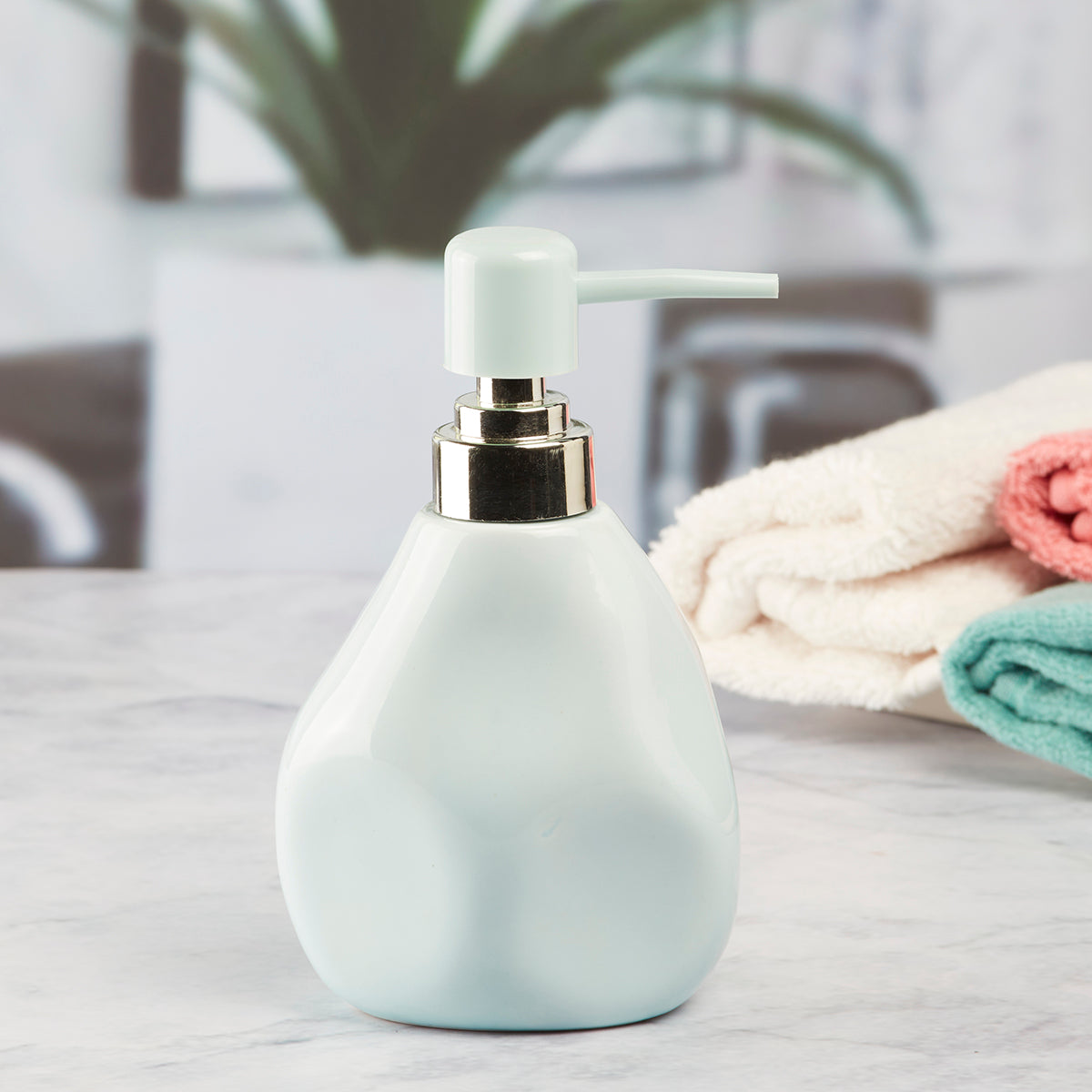 Kookee Ceramic Soap Dispenser for Bathroom handwash, refillable pump bottle for Kitchen hand wash basin, Set of 1, Blue (7631)