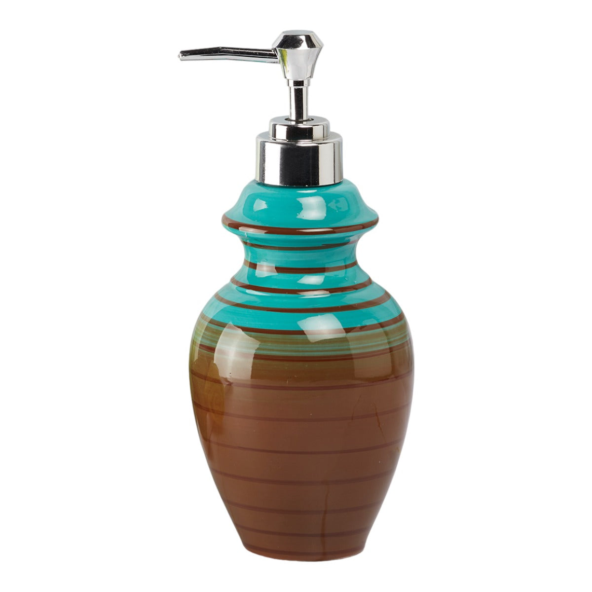 Ceramic Soap Dispenser for handwash for Bathroom, Brown/Blue, (Set of 1) (7638)