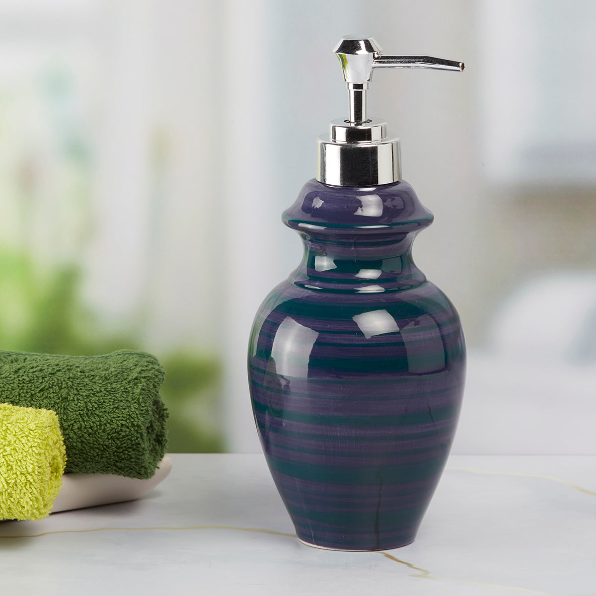 Ceramic Soap Dispenser handwash Pump for Bathroom, Set of 1, Blue (7639)