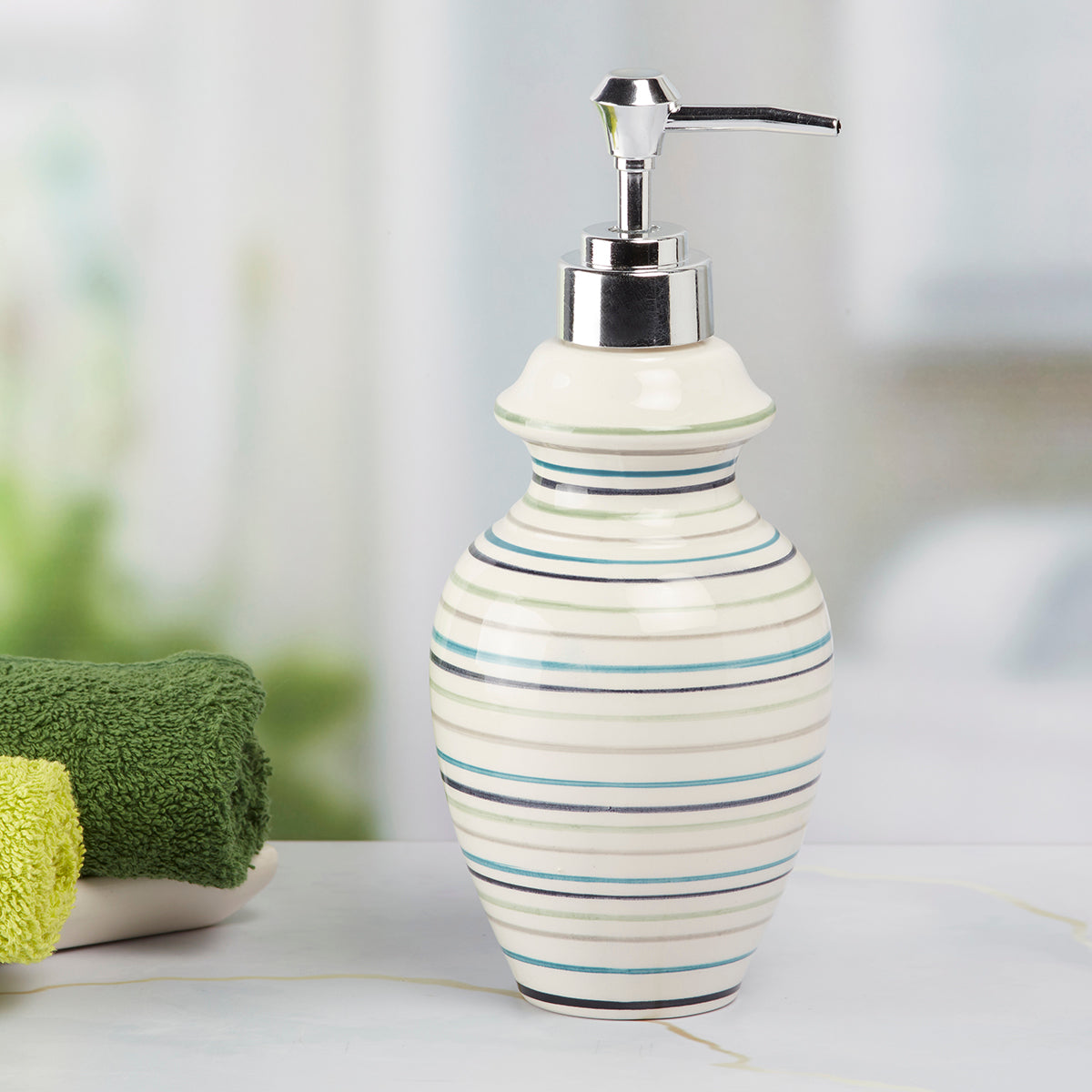 Ceramic Soap Dispenser handwash Pump for Bathroom, Set of 1, Red/brown (7640)