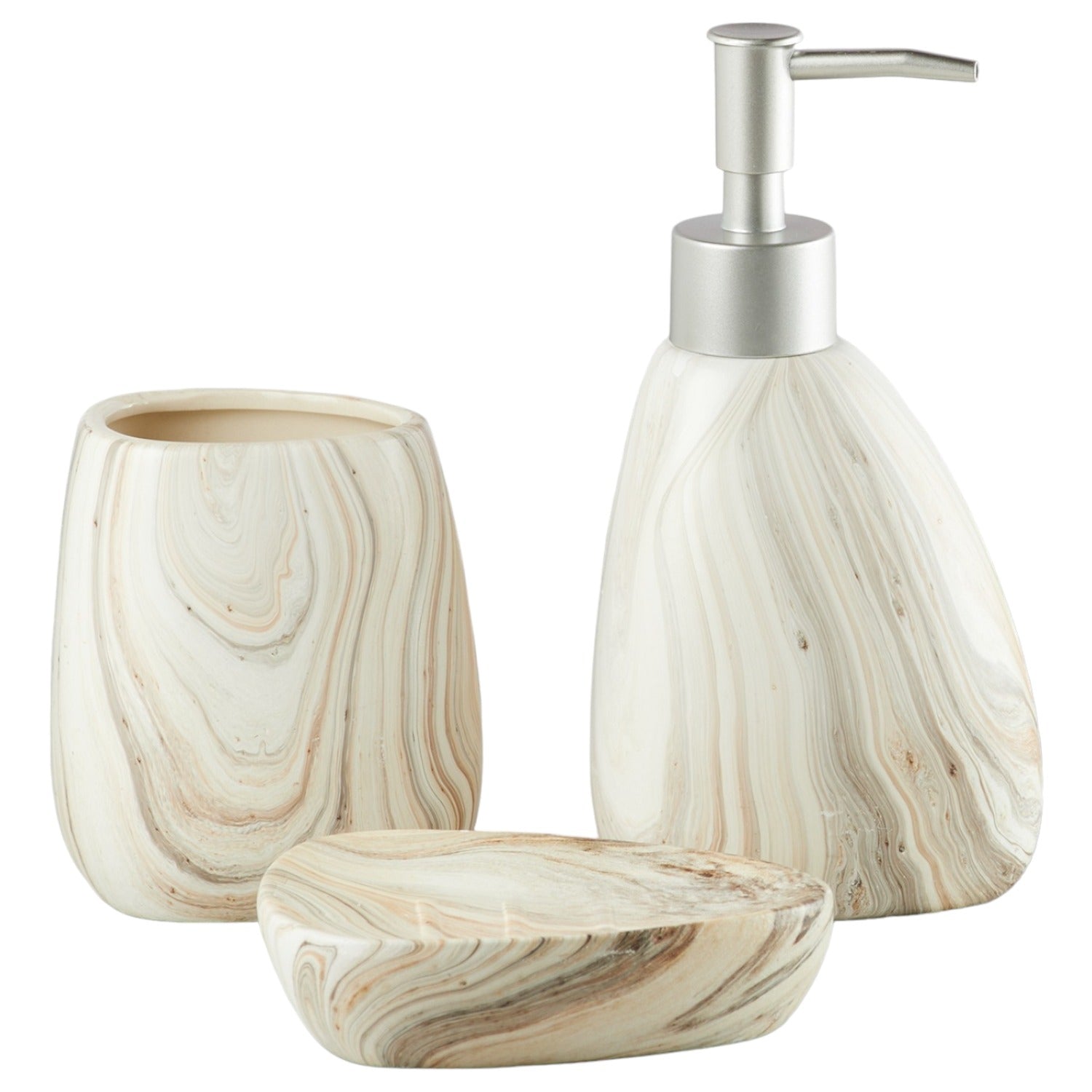 Ceramic Bathroom Accessories Set of 3 with Soap Dispenser (7646)