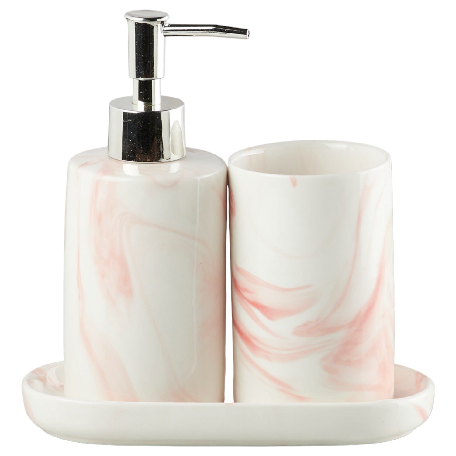 Ceramic Bathroom Accessories Set of 3 with Soap Dispenser, White (7648)