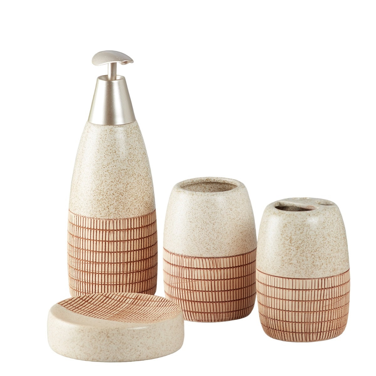 Ceramic Bathroom Accessories Set of 4 Bath Set with Soap Dispenser (7649)