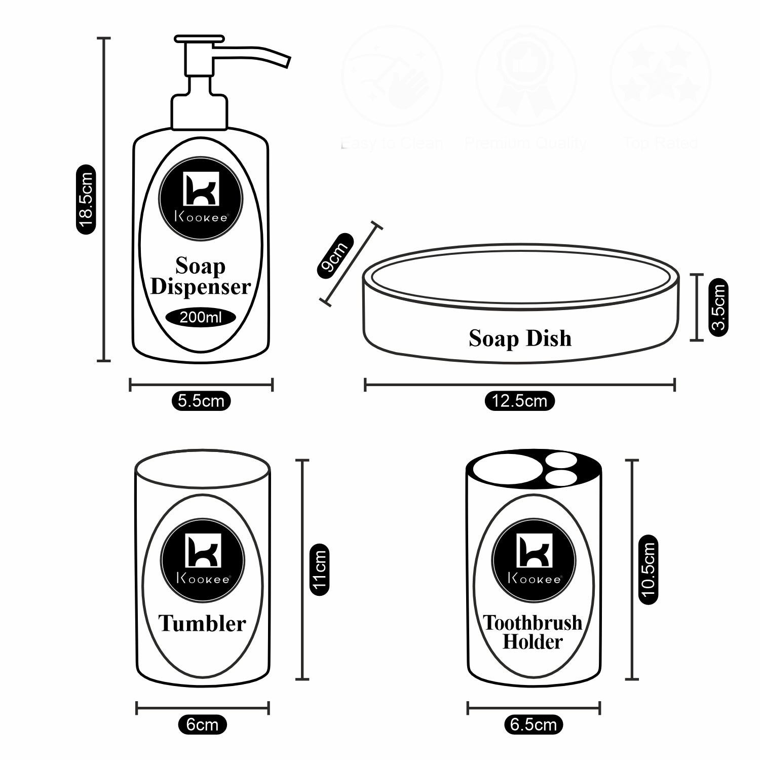 Ceramic Bathroom Set of 4 with Soap Dispenser (7652)