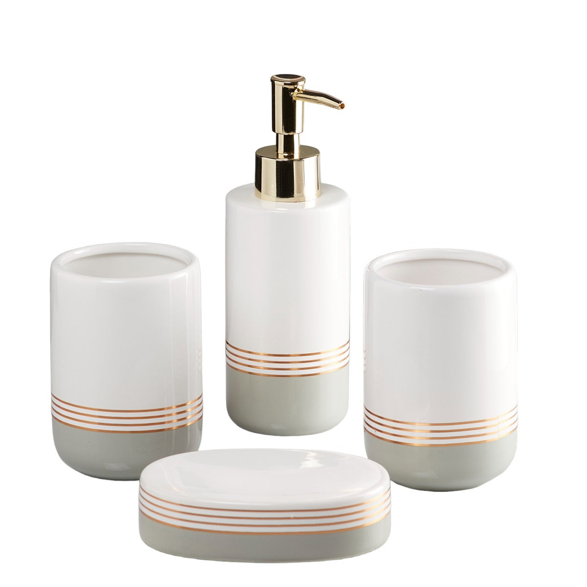 Ceramic Bathroom Set of 4 with Soap Dispenser (7654)