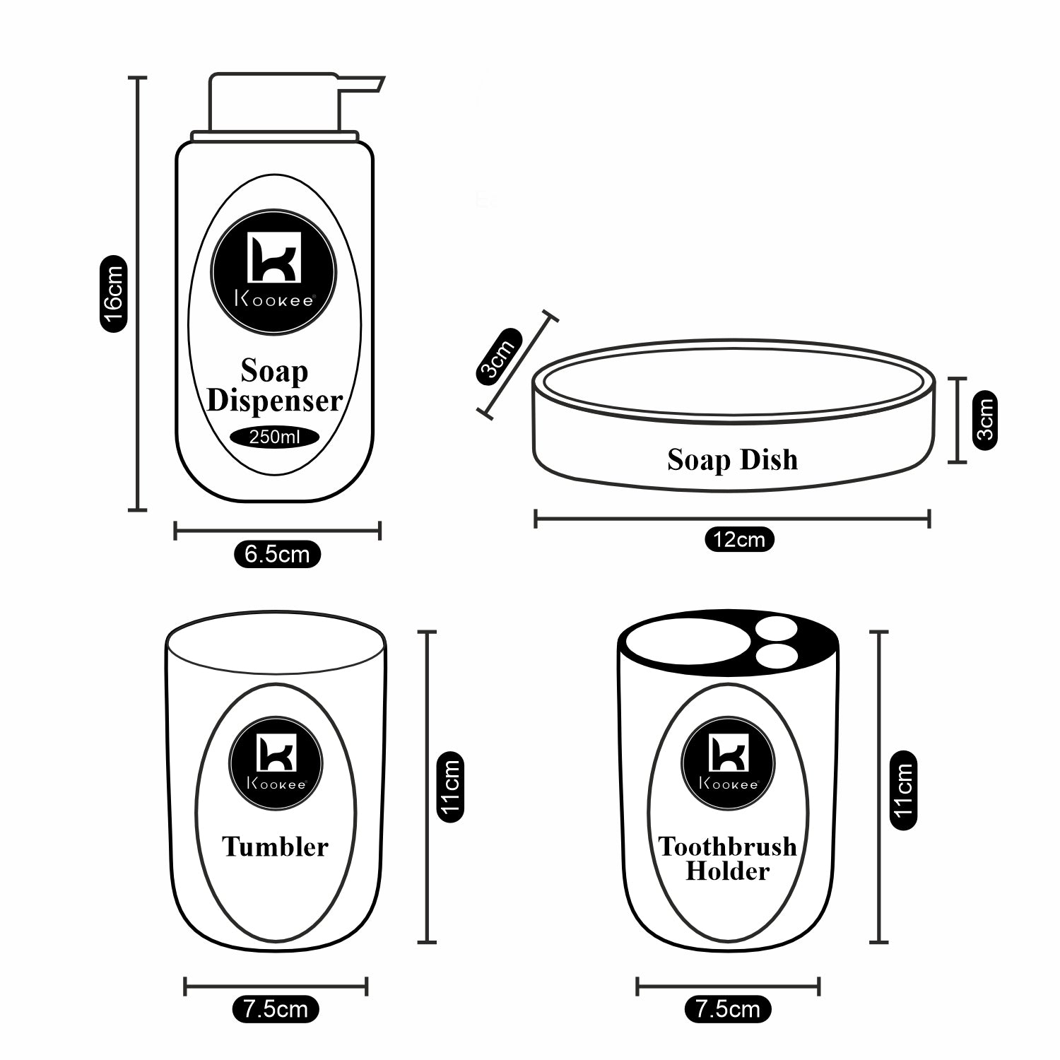 Kookee Ceramic Bathroom Sets, White, ART07655