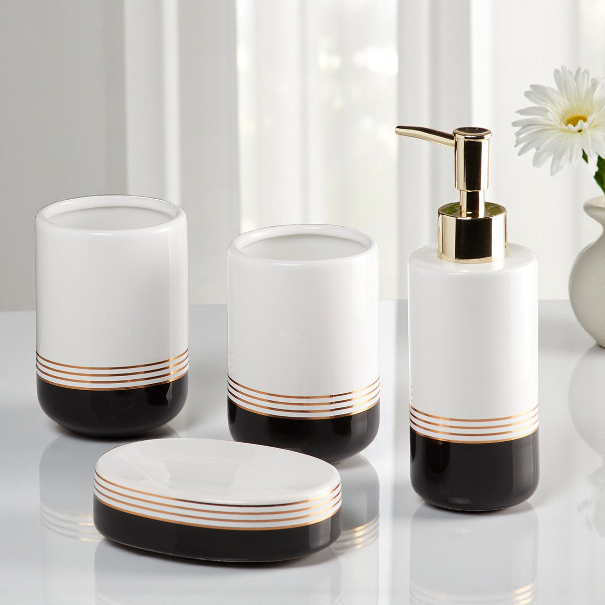 Ceramic Bathroom Set of 4 with Soap Dispenser (7656)
