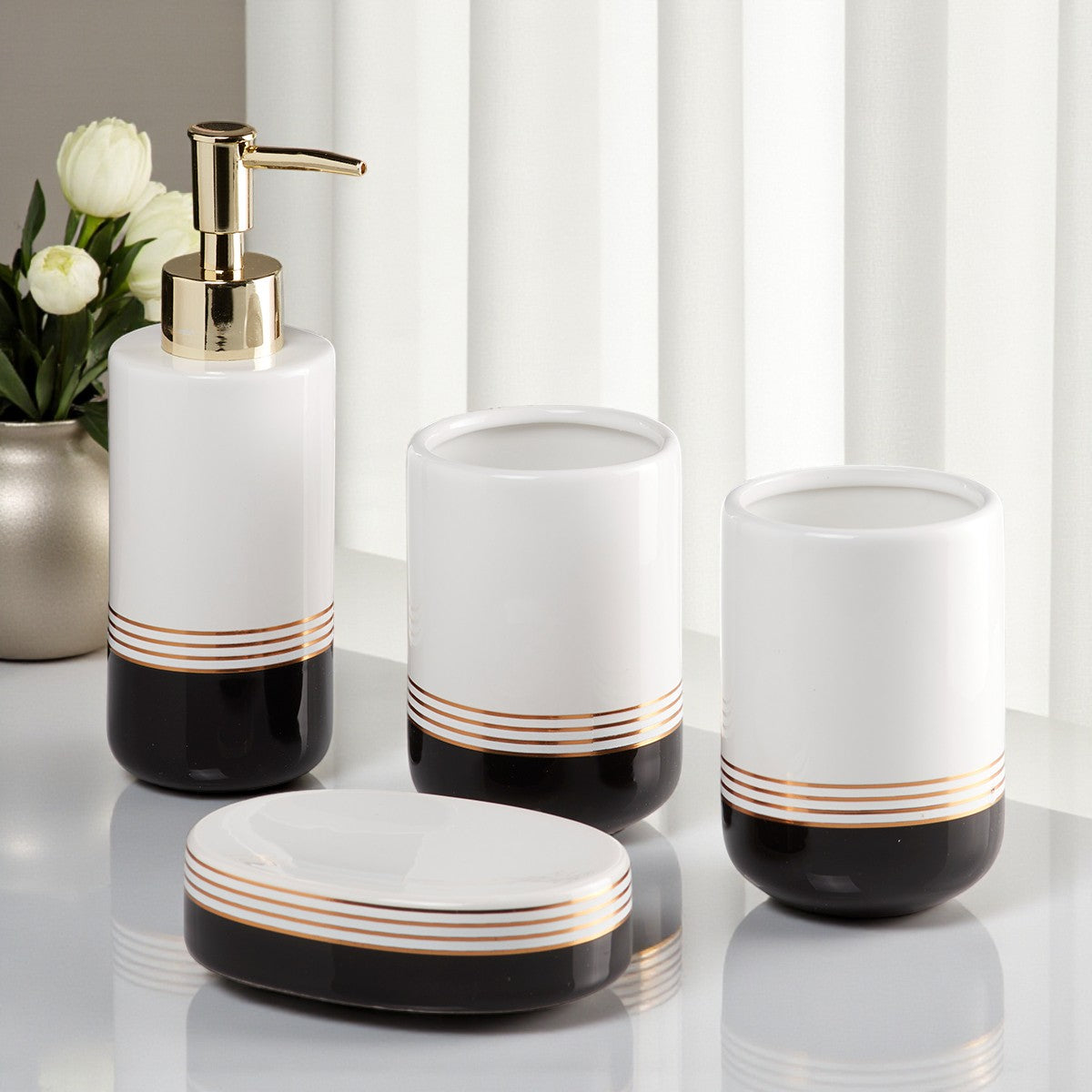 Ceramic Bathroom Set of 4 with Soap Dispenser (7656)