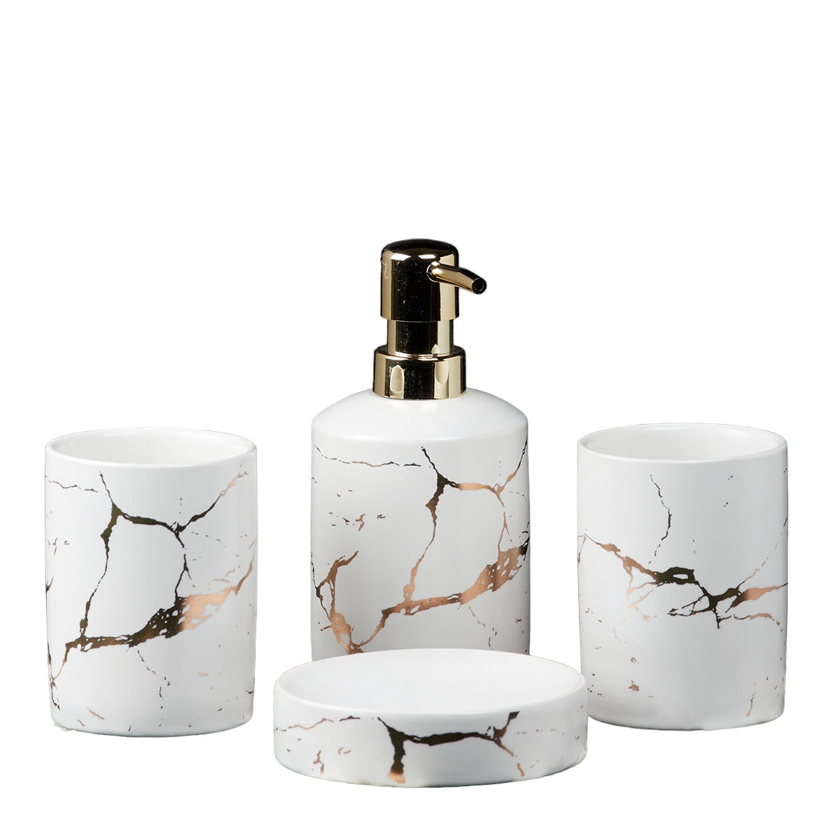 Ceramic Bathroom Set of 4 with Soap Dispenser (7660)