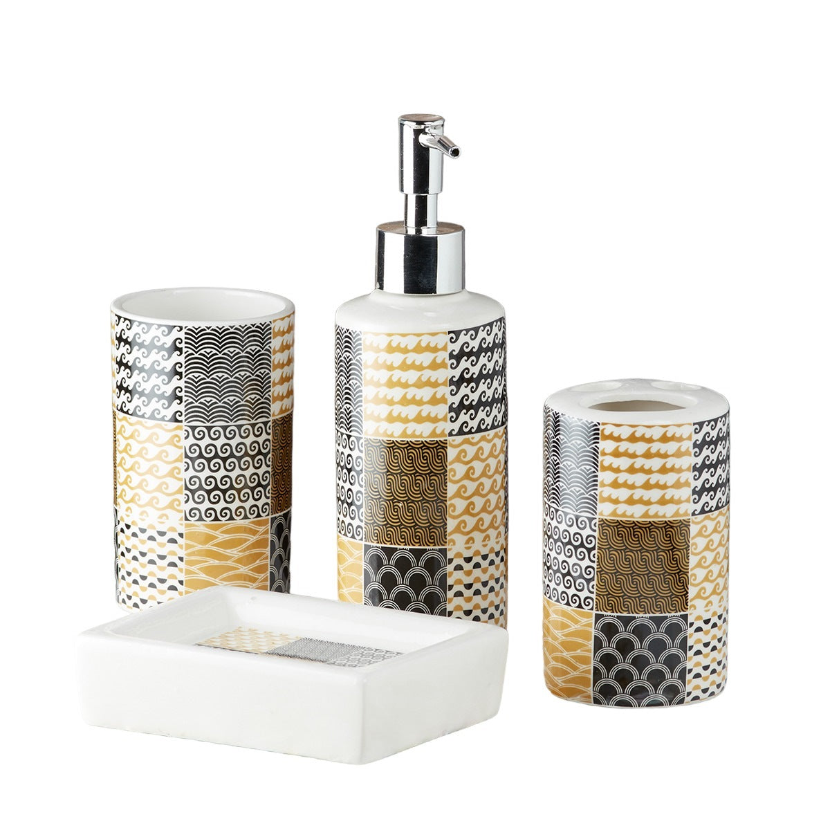 Ceramic Bathroom Set of 4 with Soap Dispenser (7680)