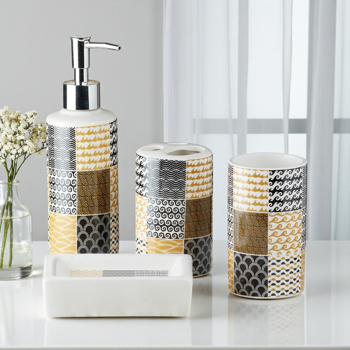 Ceramic Bathroom Set of 4 with Soap Dispenser (7680)