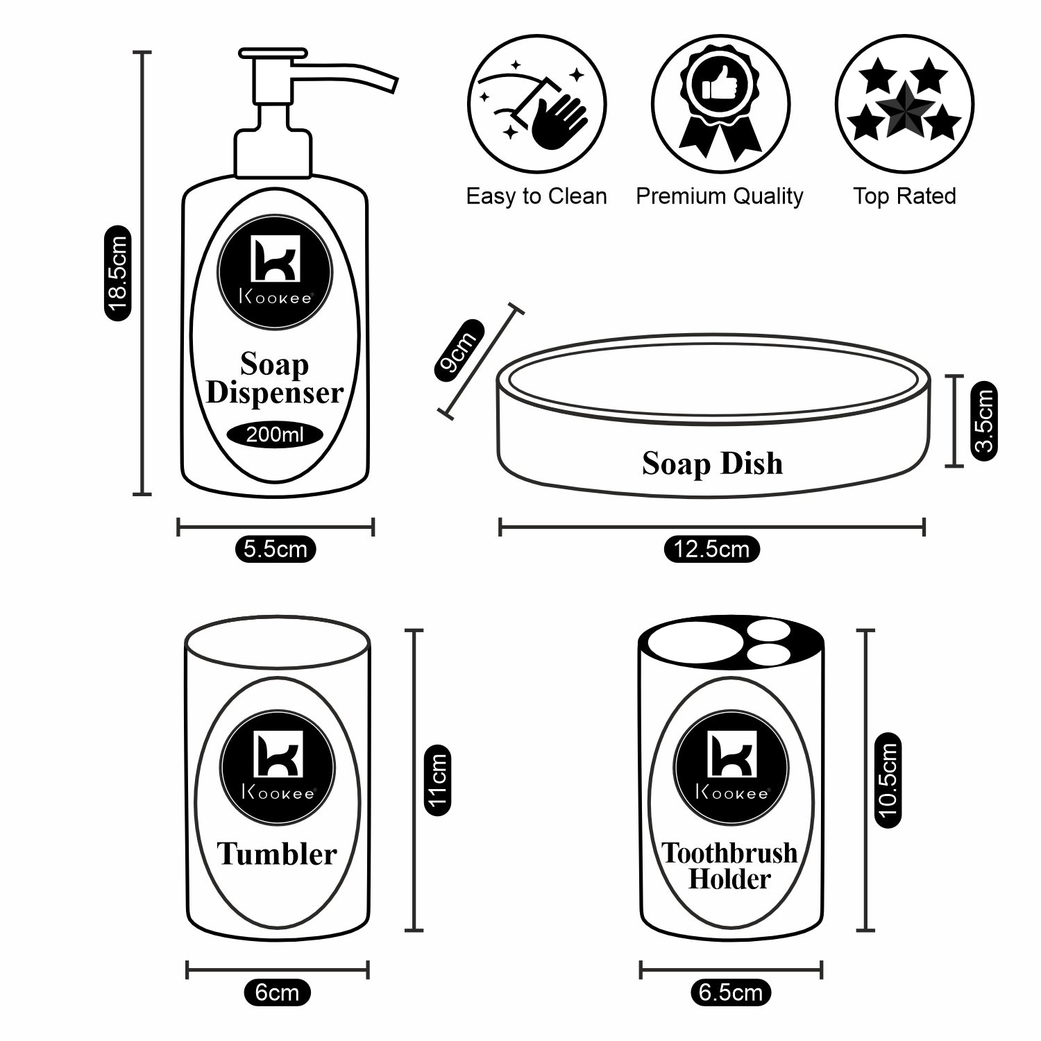 Kookee Ceramic Bathroom Sets, Multi, ART07688