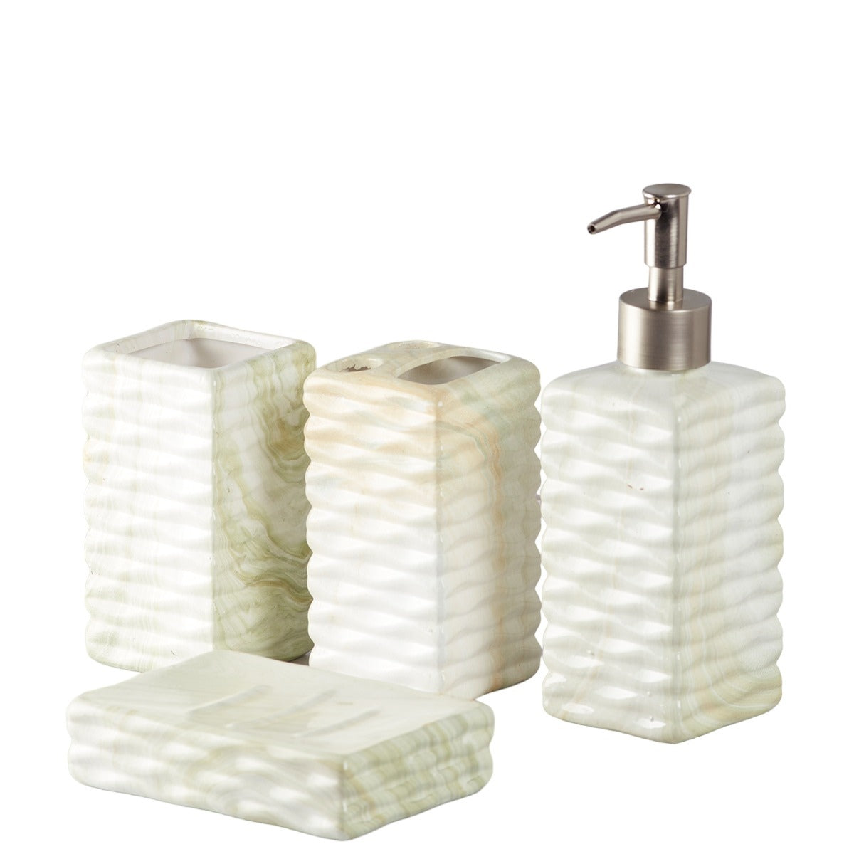 Ceramic Bathroom Set of 4 with Soap Dispenser (V-CBS-115)