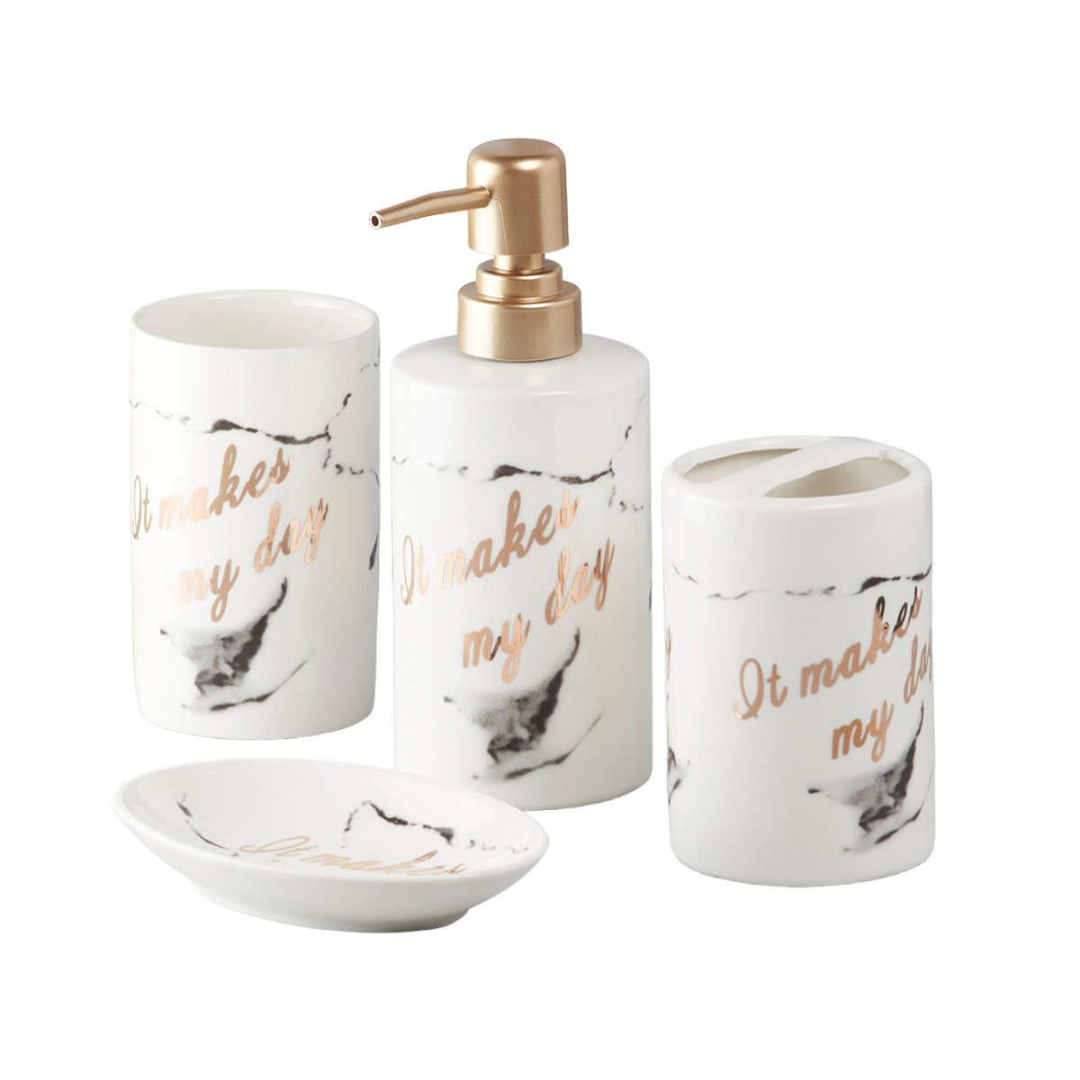 Ceramic Bathroom Set of 4 with Soap Dispenser (7694)