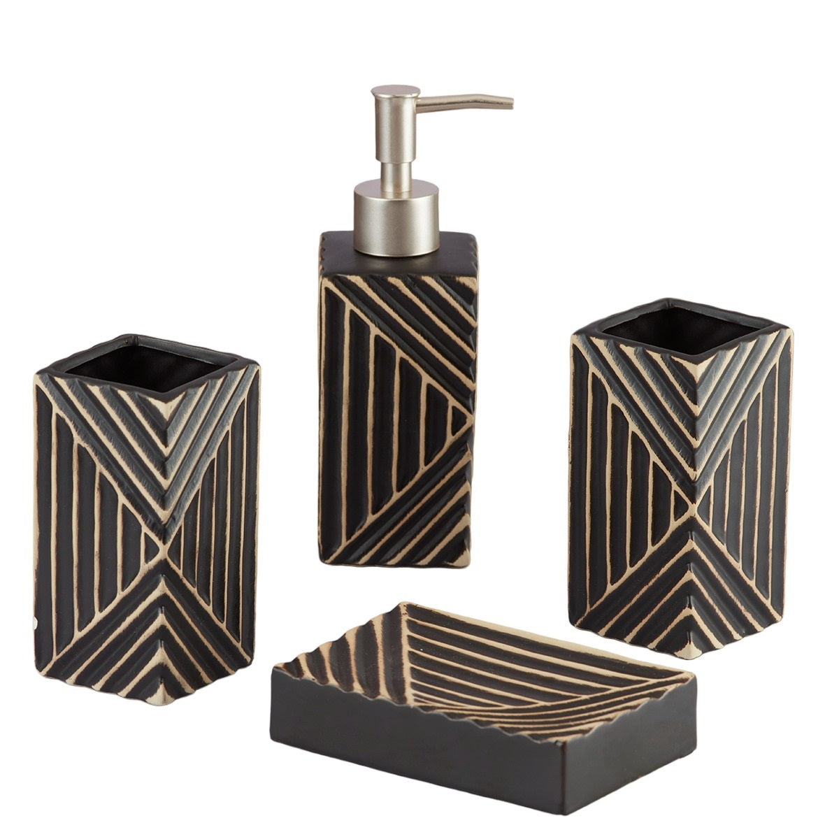 Ceramic Bathroom Set of 4 with Soap Dispenser (7698)