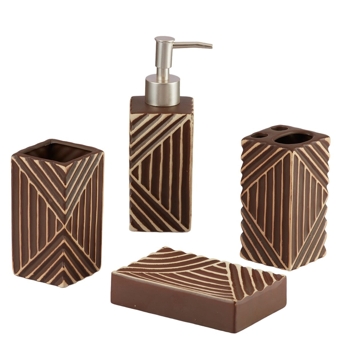 Ceramic Bathroom Set of 4 with Soap Dispenser (7699)