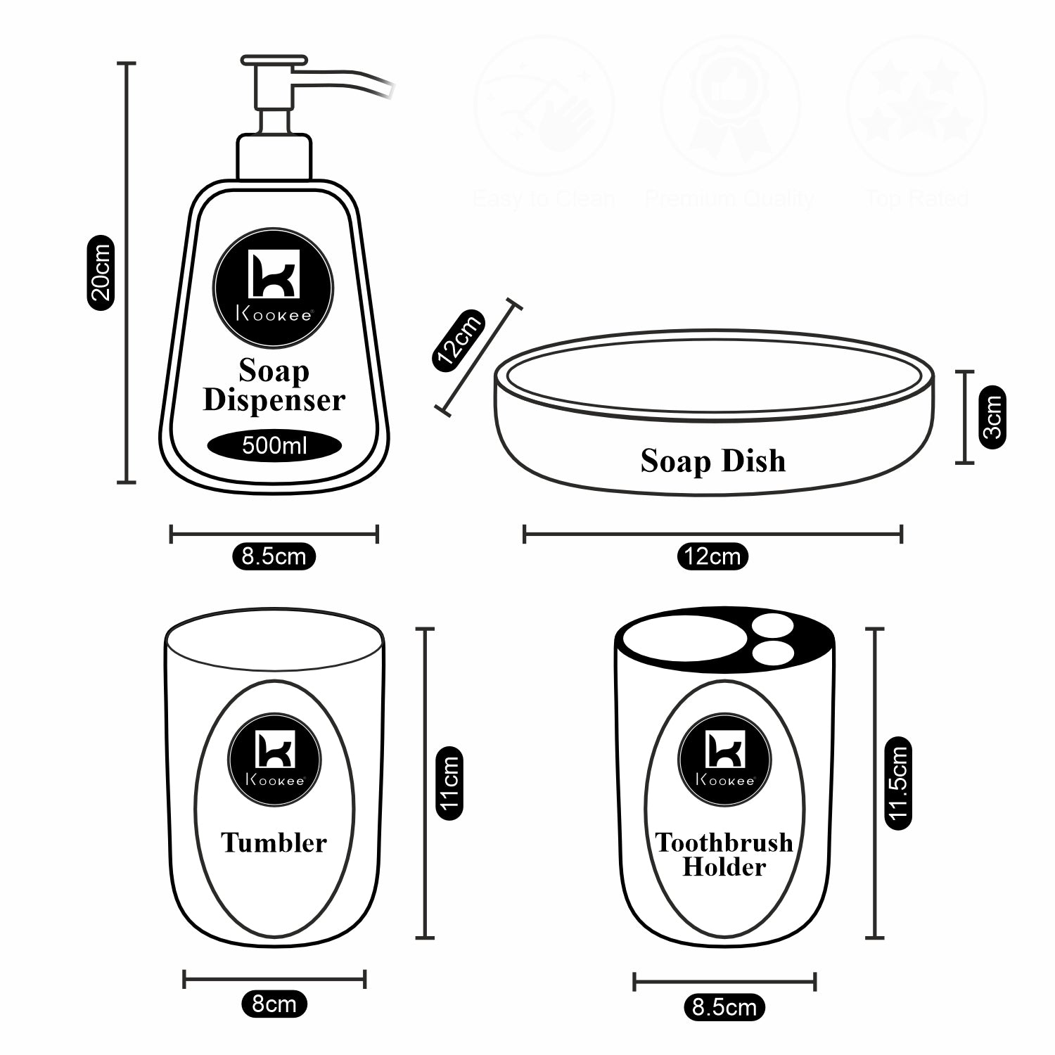 Kookee Ceramic Bathroom Sets, White, ART07712