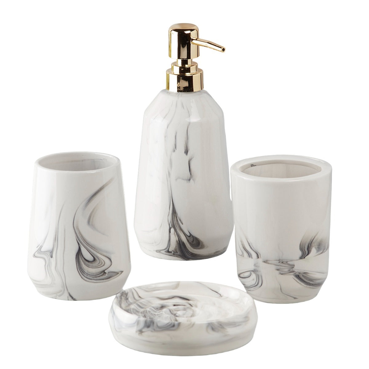 Ceramic Bathroom Accessories Set of 4 with Soap Dispenser (7712)