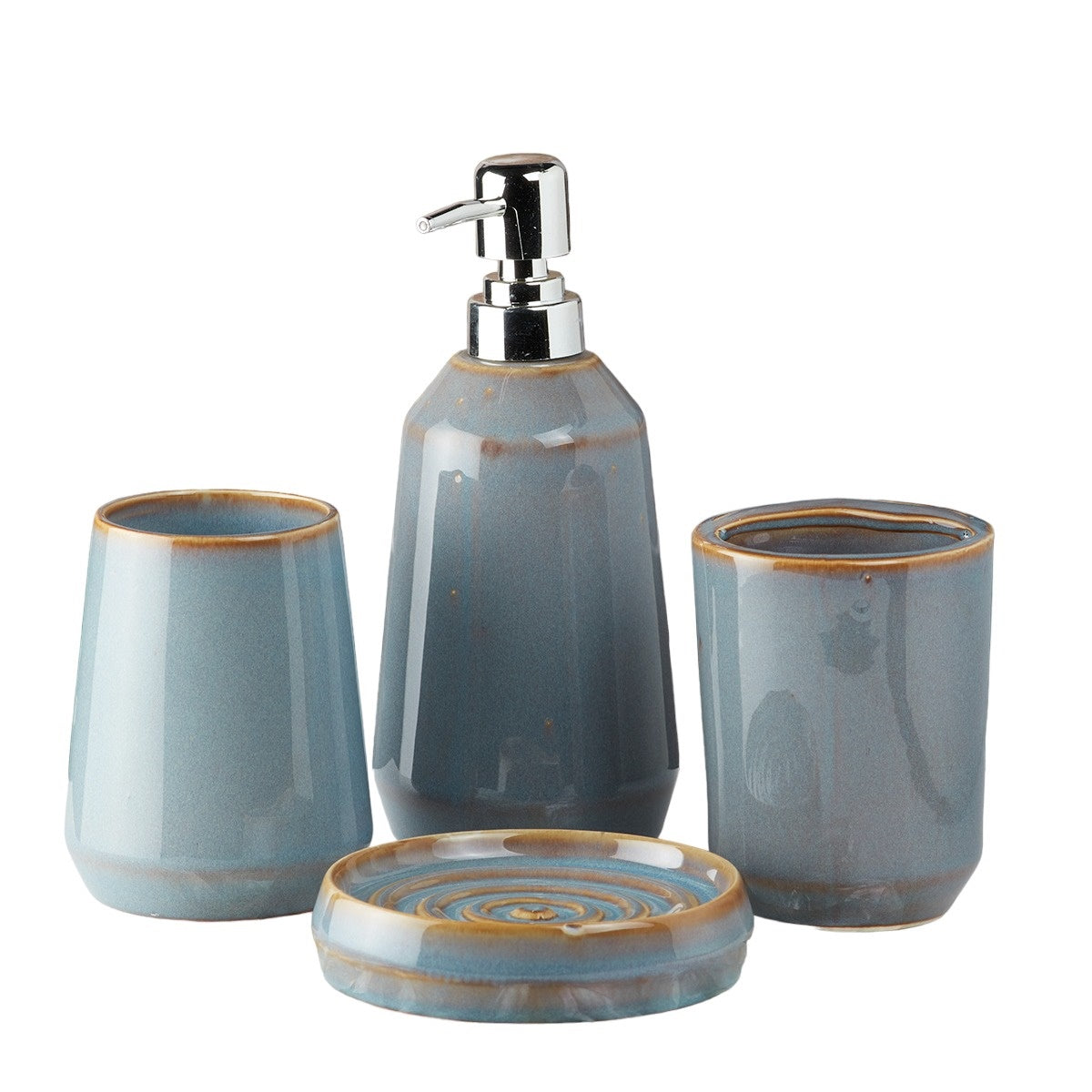 Ceramic Bathroom Set of 4 with Soap Dispenser (7715)