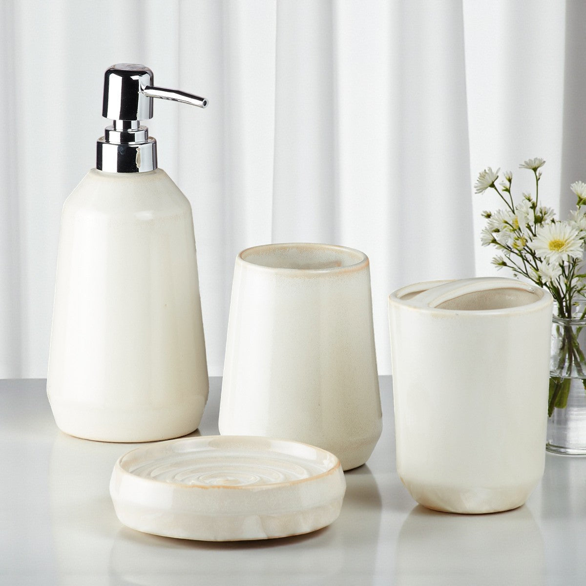 Ceramic Bathroom Set of 4 with Soap Dispenser (7714)