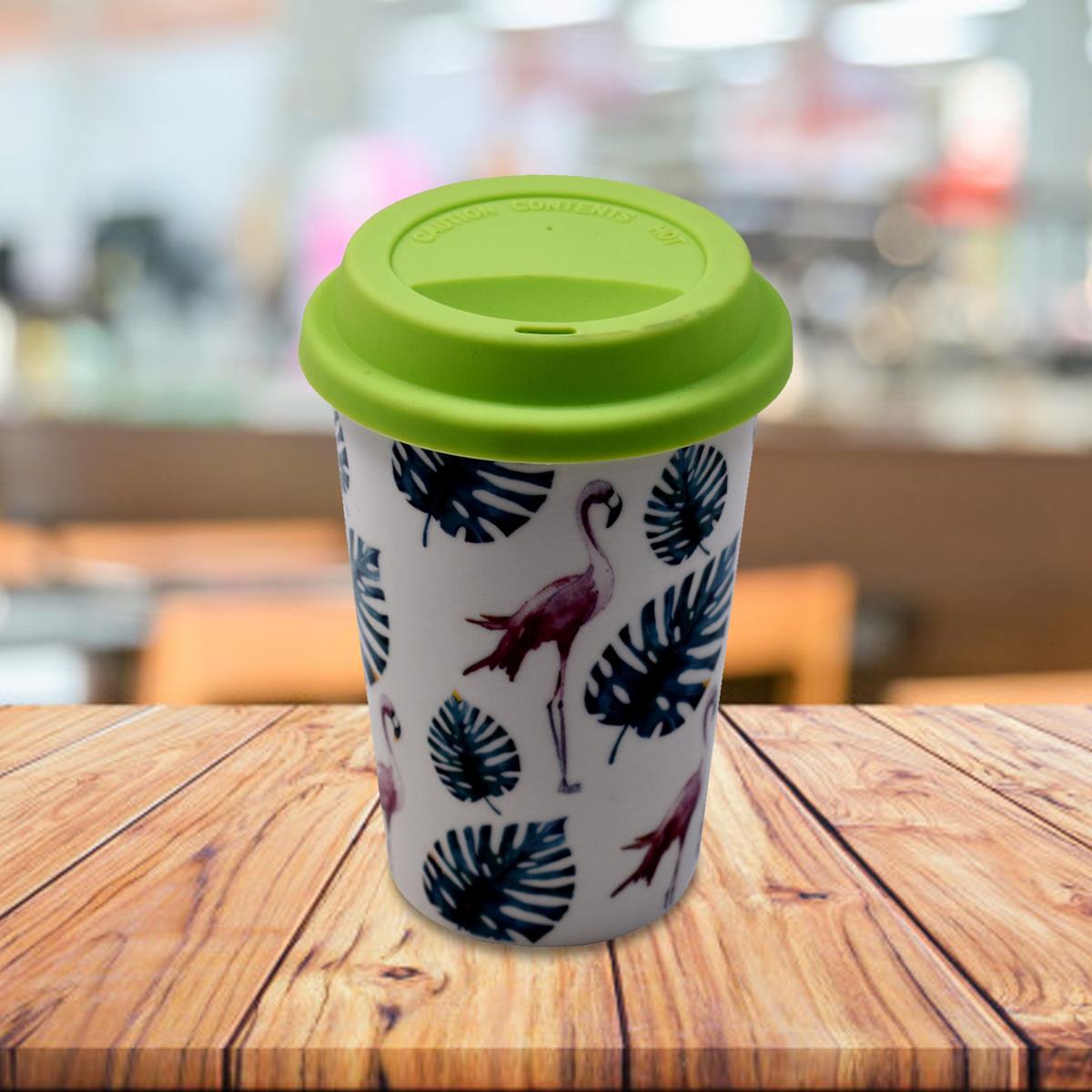 Kookee Ceramic Coffee or Tea Tall Tumbler with Silicone Lid for Office, Home or Gifting - 275ml (BPM4723-A)
