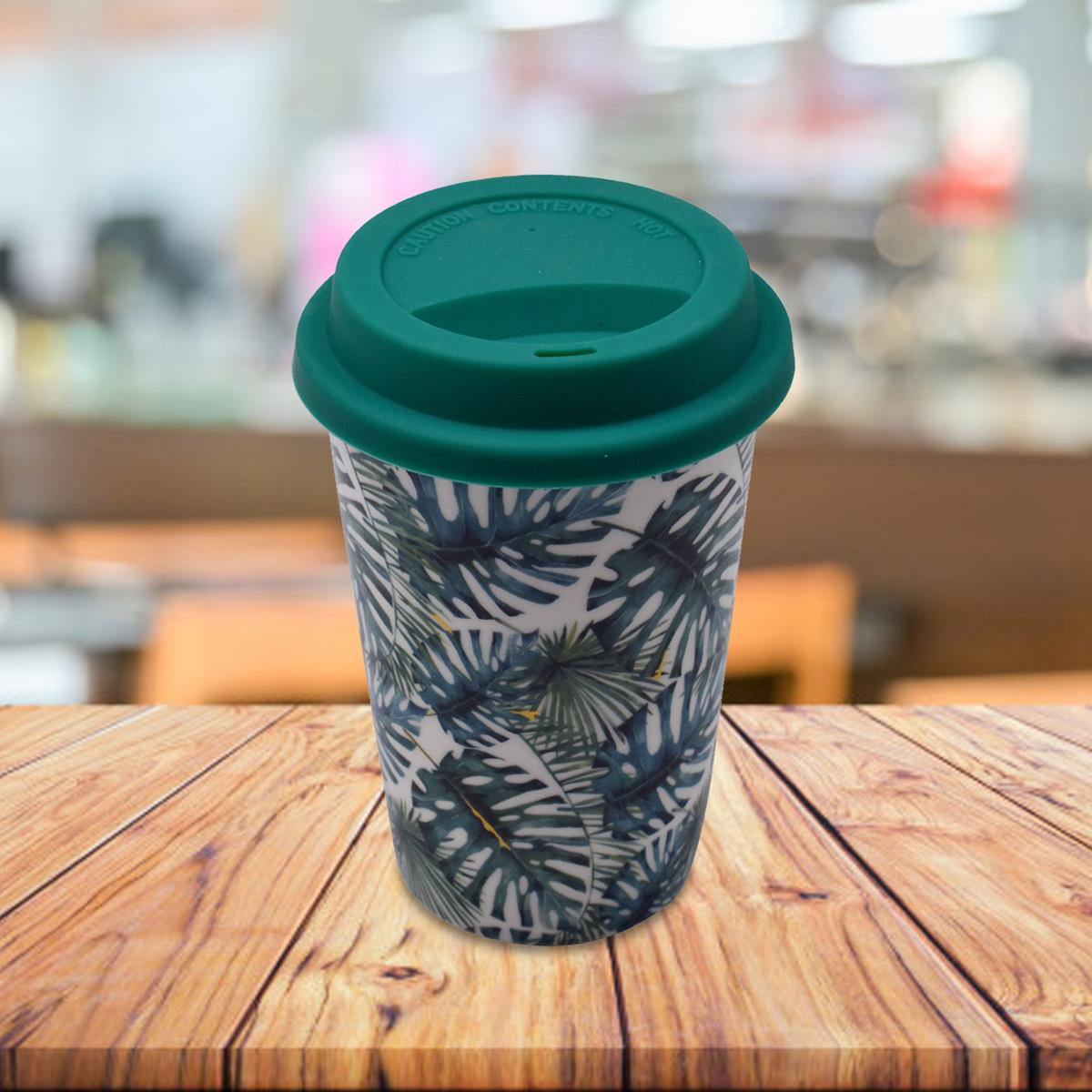 Kookee Ceramic Coffee or Tea Tall Tumbler with Silicone Lid for Office, Home or Gifting - 275ml (BPM4723-B)