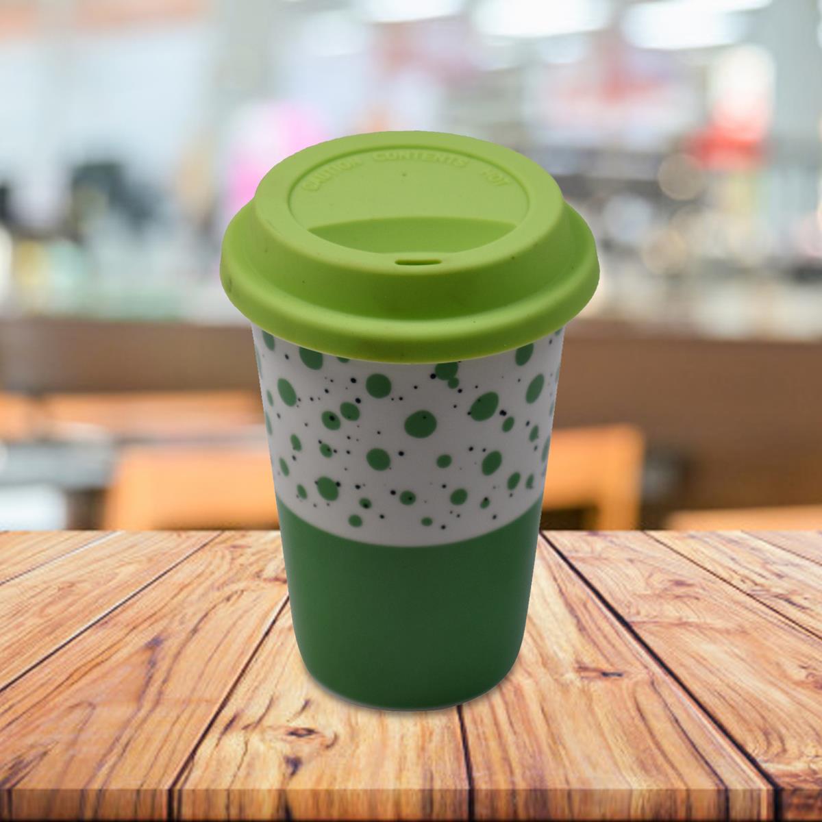 Kookee Ceramic Coffee or Tea Tall Tumbler with Silicone Lid for Office, Home or Gifting - 275ml (BPM4724-C)