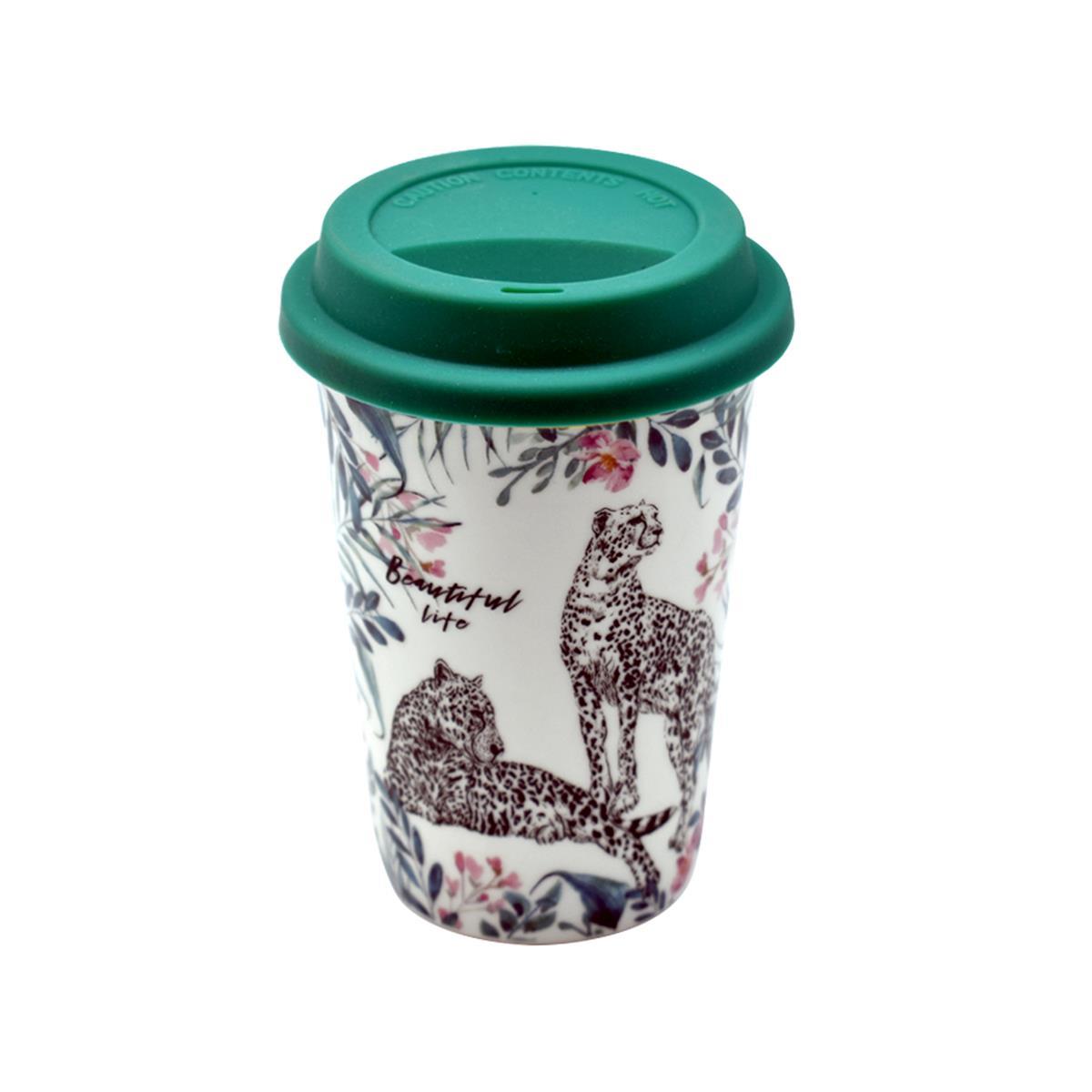 Ceramic Coffee or Tea Tall Tumbler with Silicone Lid - 275ml (BPM4735-A)