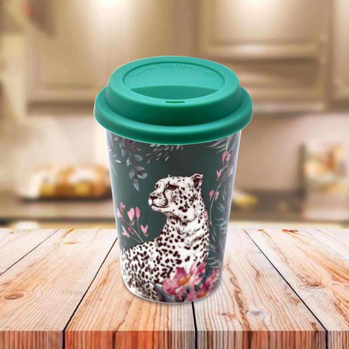 Ceramic Coffee or Tea Tall Tumbler with Silicone Lid - 275ml (BPM4735-C)