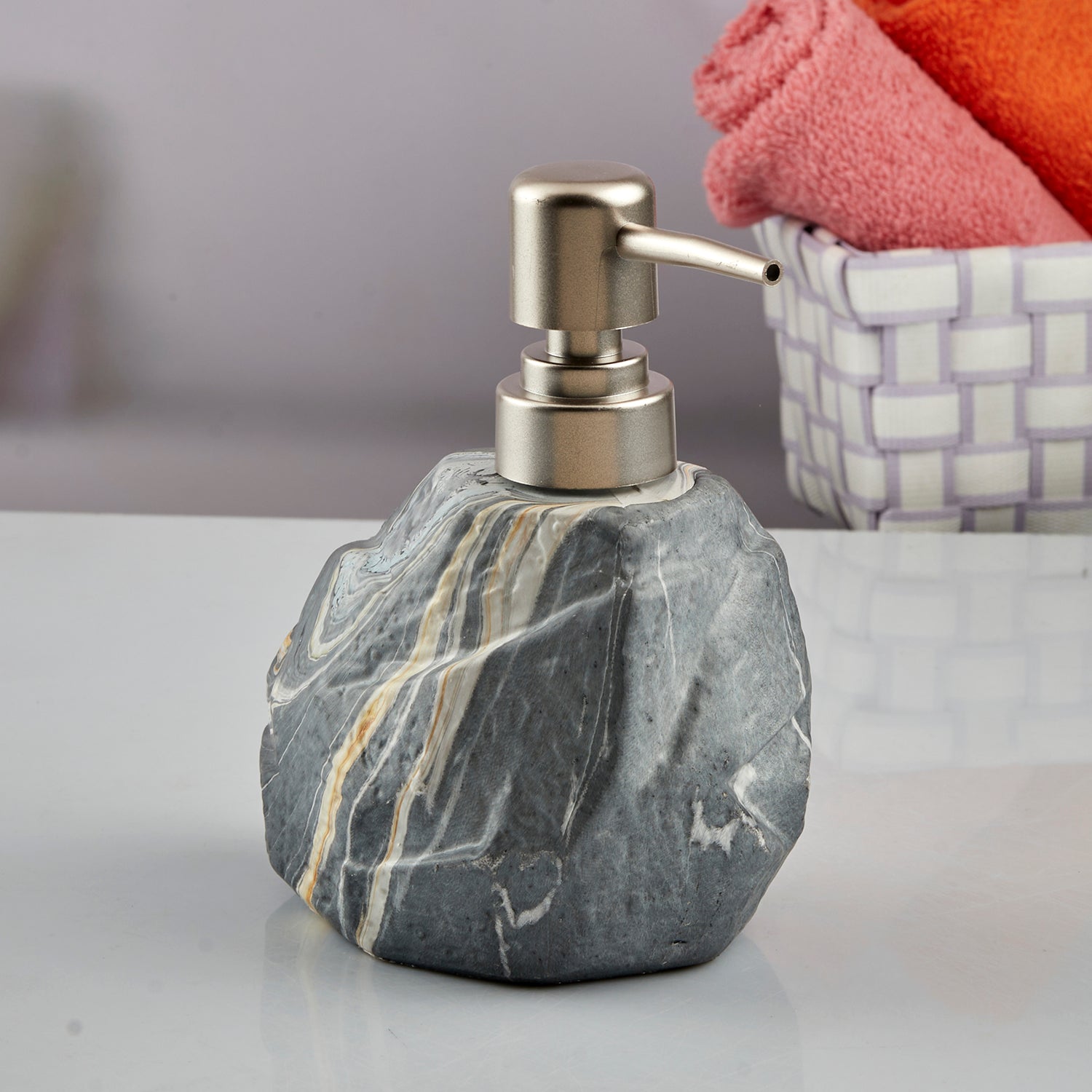 Ceramic Soap Dispenser liquid handwash pump for Bathroom, Set of 1, Grey (7947)