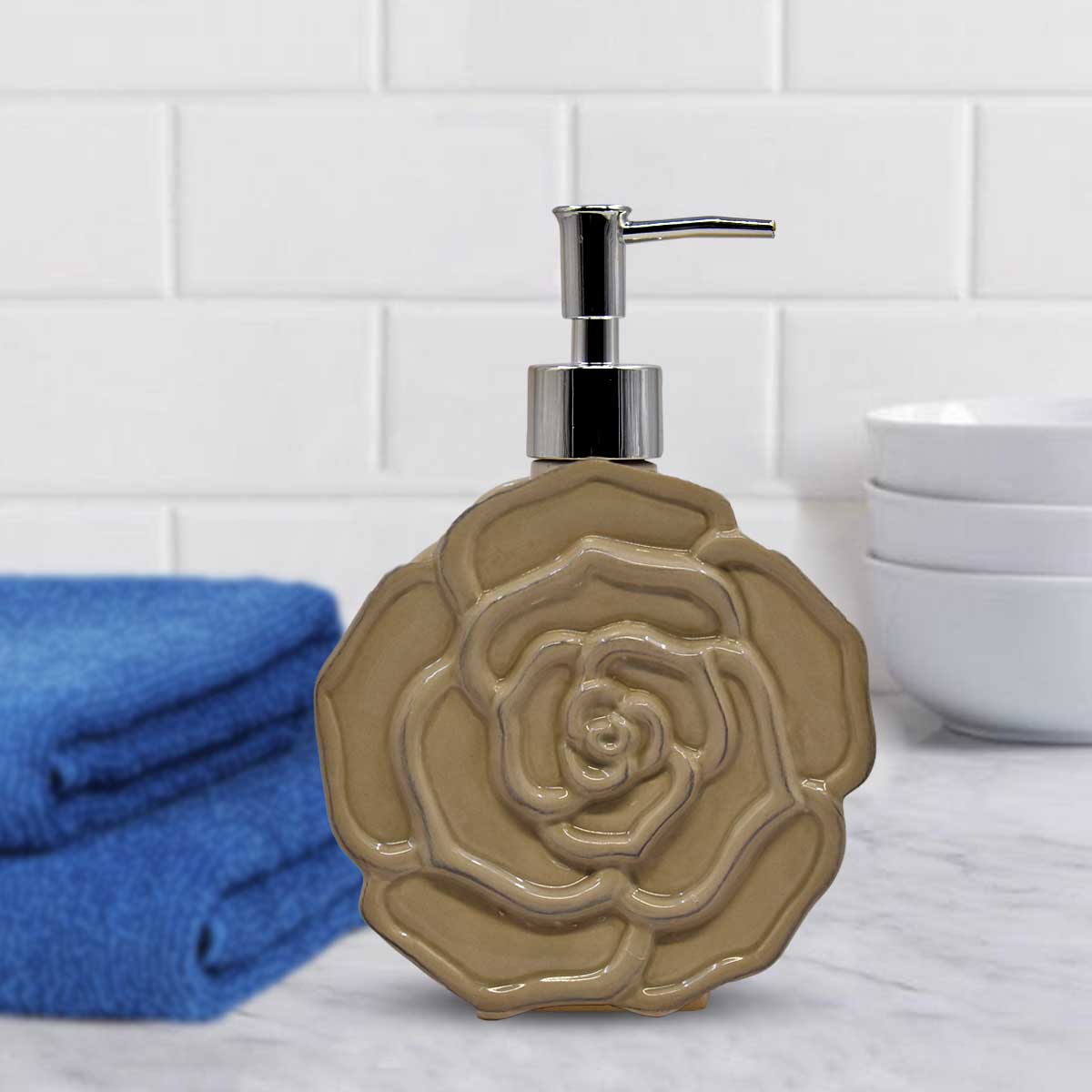 Ceramic Soap Dispenser handwash Pump for Bathroom, Set of 1, Pink (7960)