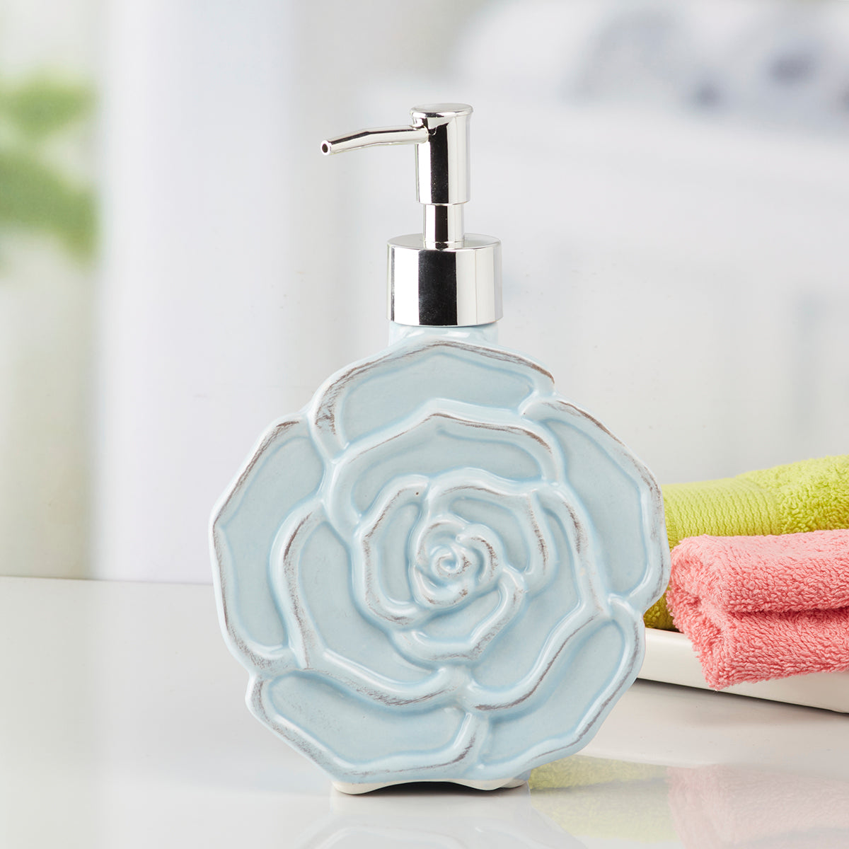 Ceramic Soap Dispenser handwash Pump for Bathroom, Set of 1, Blue (7959)