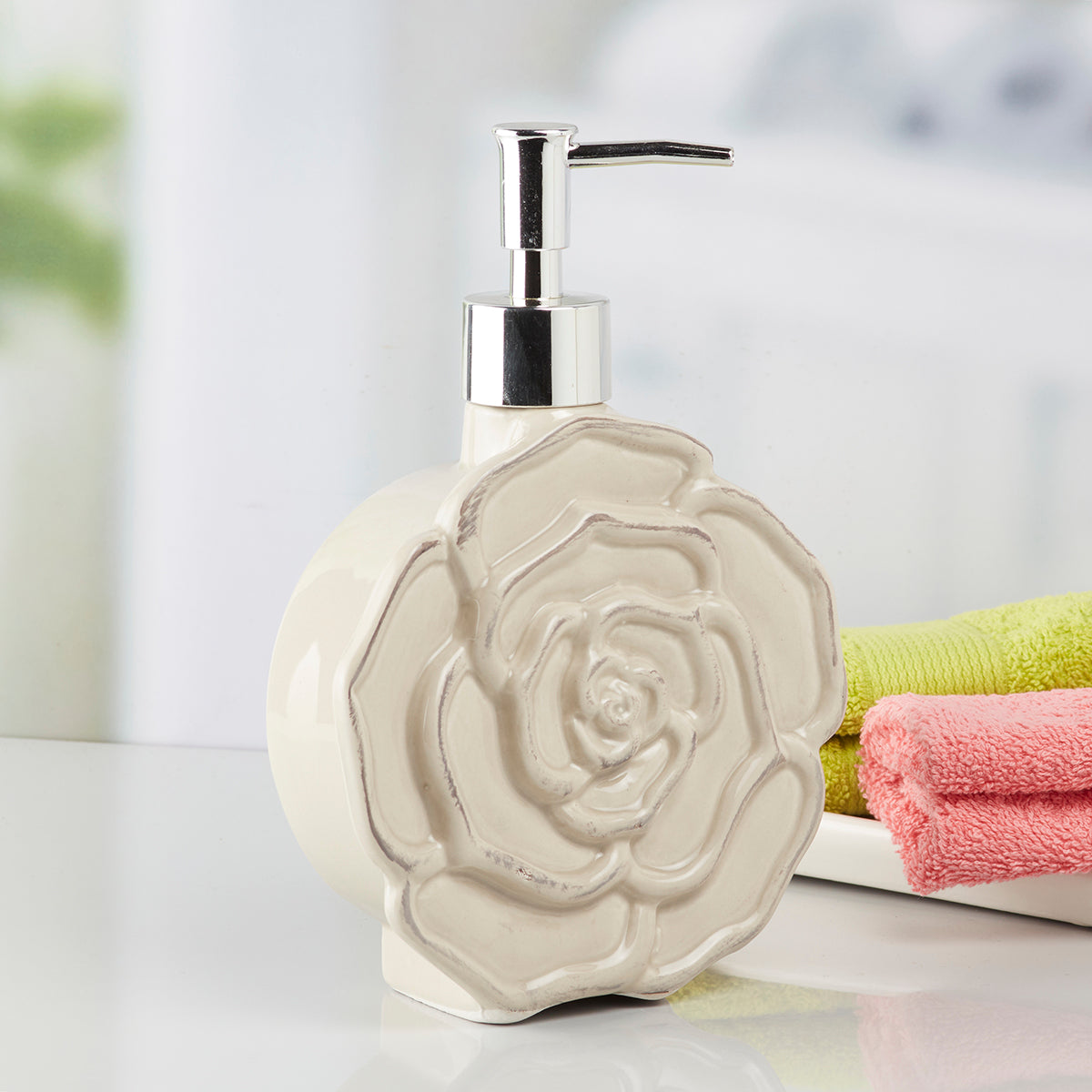 Ceramic Soap Dispenser handwash Pump for Bathroom, Set of 1, Beige (7961)
