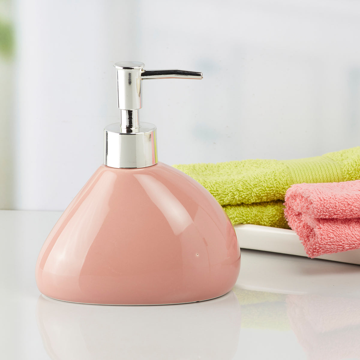 Ceramic Soap Dispenser for handwash for Bathroom, Pink (Set of 1) (7967)