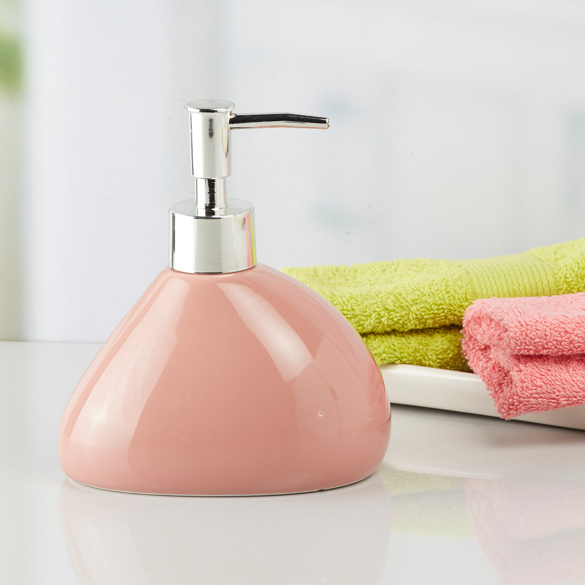 Ceramic Soap Dispenser handwash Pump for Bathroom, Set of 1, Pink (7967)