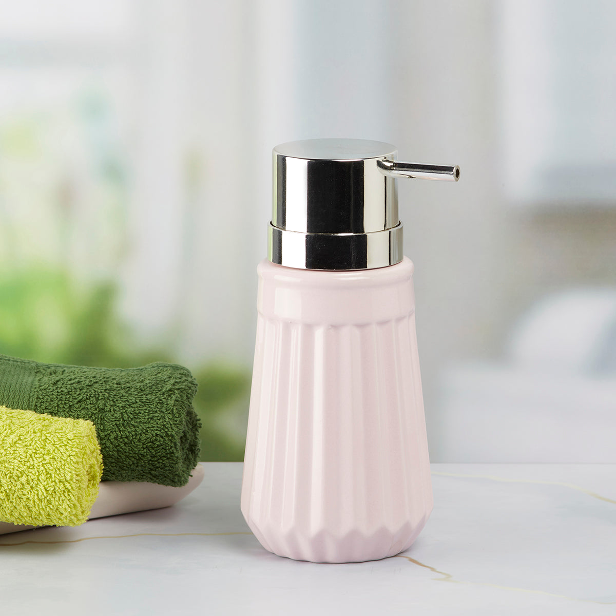 Ceramic Soap Dispenser handwash Pump for Bathroom, Set of 1, Pink (7982)