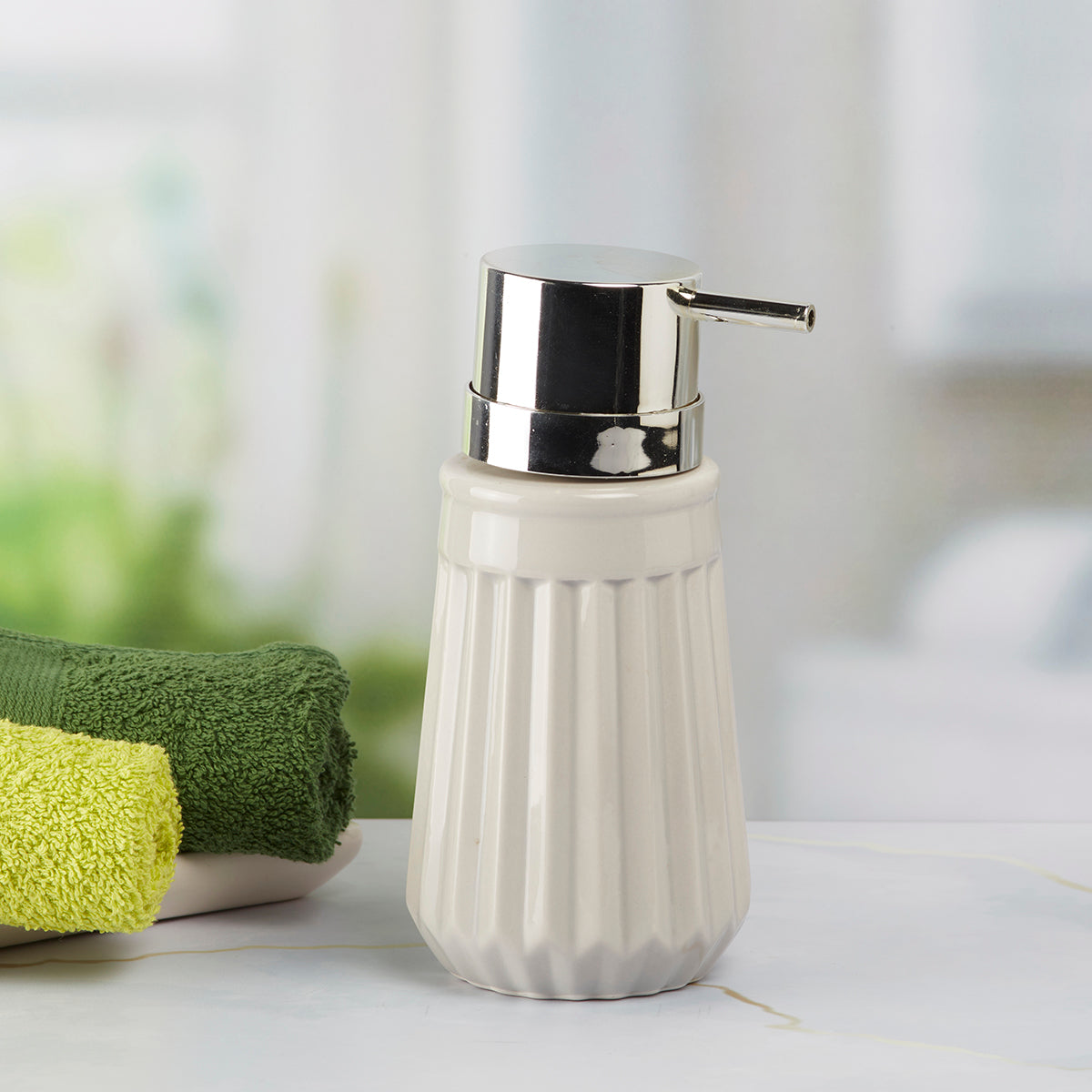 Kookee Ceramic Soap Dispenser for Bathroom handwash, refillable pump bottle for Kitchen hand wash basin, Set of 1, Grey (7983)