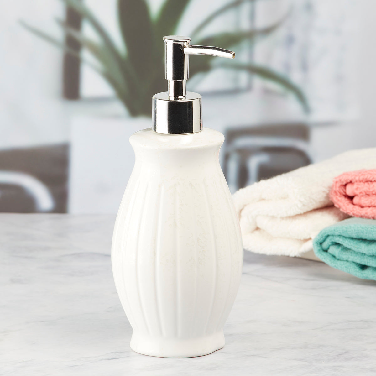 Ceramic Soap Dispenser handwash Pump for Bathroom, Set of 1, White (8004)