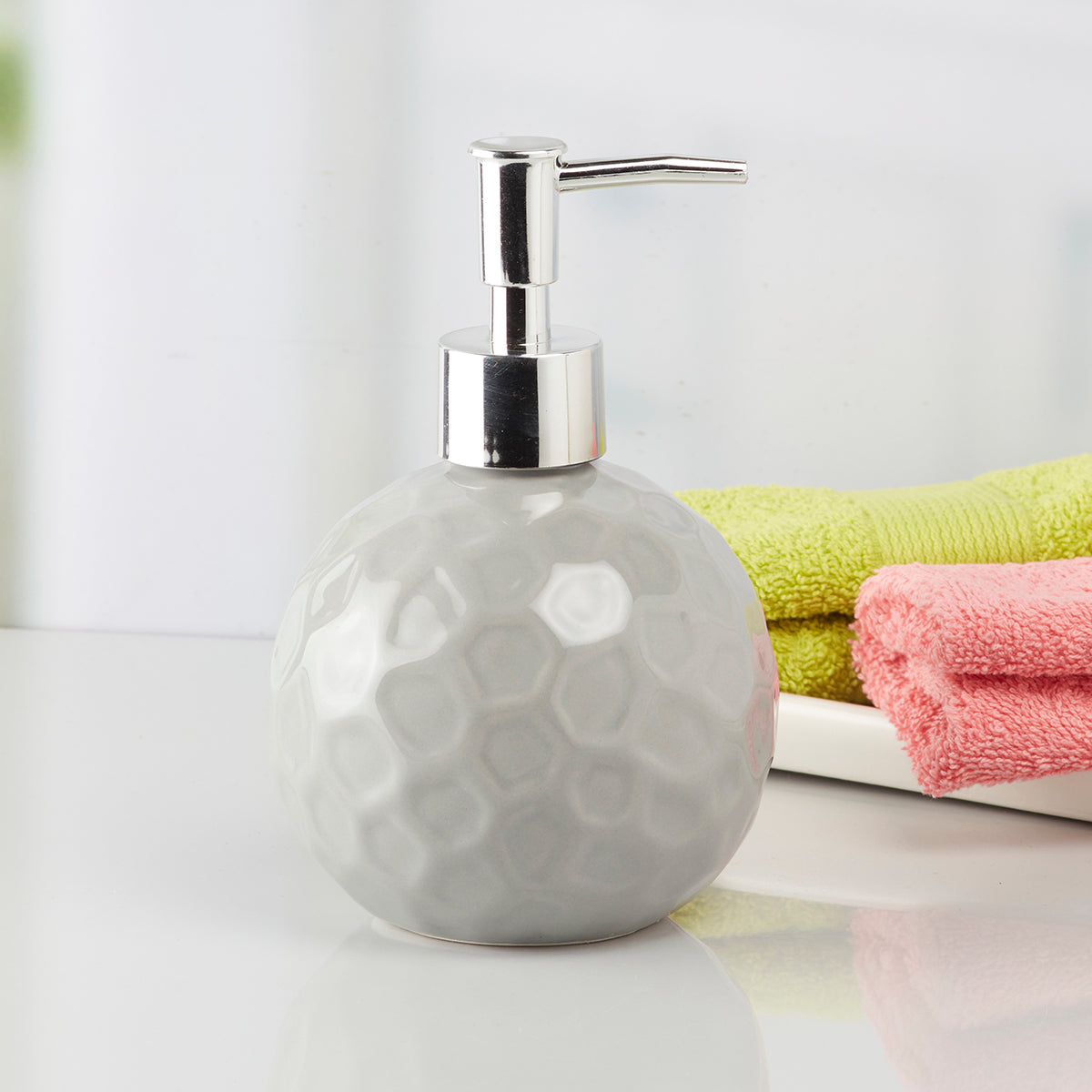 Kookee Ceramic Soap Dispenser for Bathroom handwash, refillable pump bottle for Kitchen hand wash basin, Set of 1, Grey (8009)