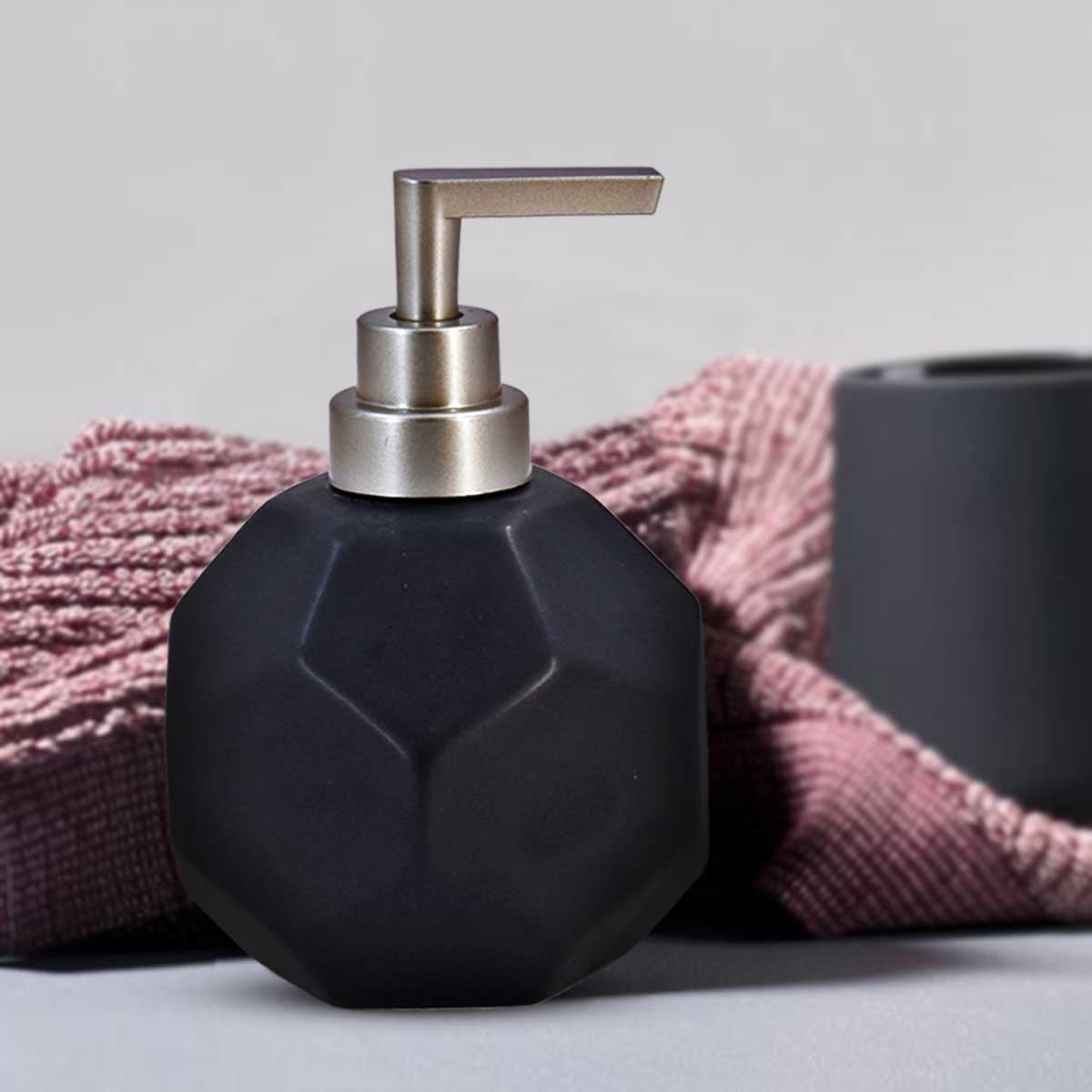 Ceramic Soap Dispenser handwash Pump for Bathroom, Set of 1, Black (8021)