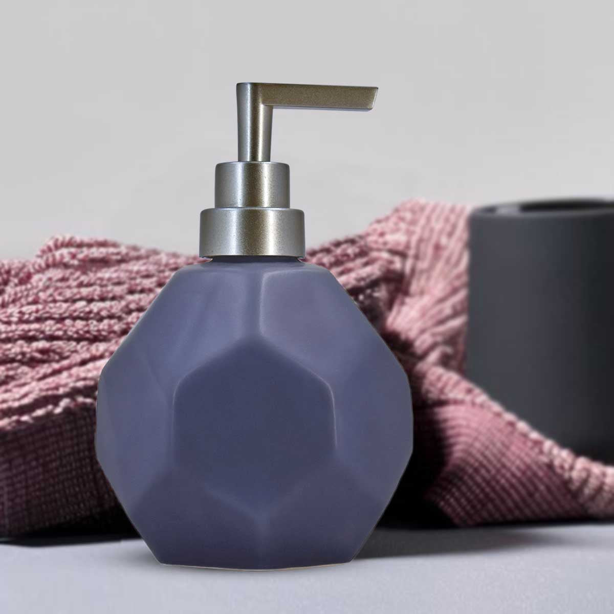 Kookee Ceramic Soap Dispenser for Bathroom handwash, refillable pump bottle for Kitchen hand wash basin, Set of 1, Blue (8022)