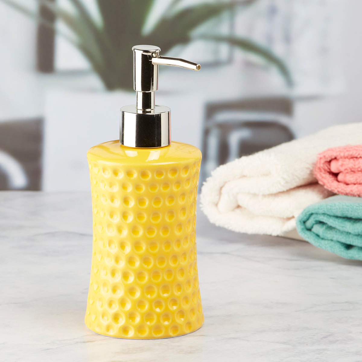 Ceramic Soap Dispenser handwash Pump for Bathroom, Set of 1, Yellow (8039)