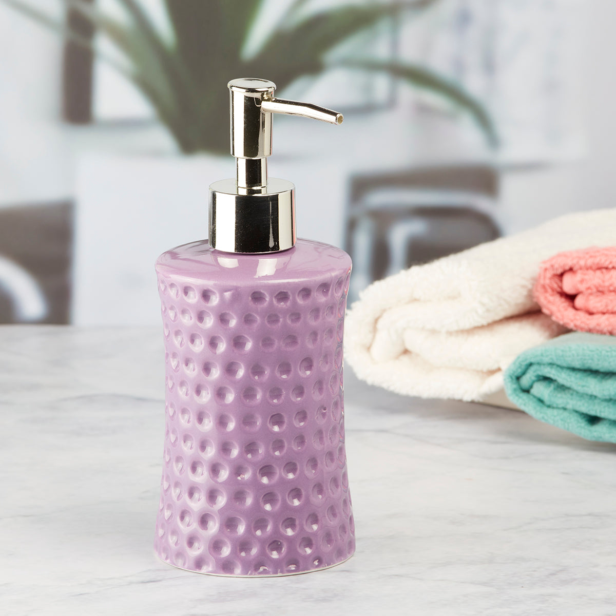 Ceramic Soap Dispenser handwash Pump for Bathroom, Set of 1, Purple (8041)