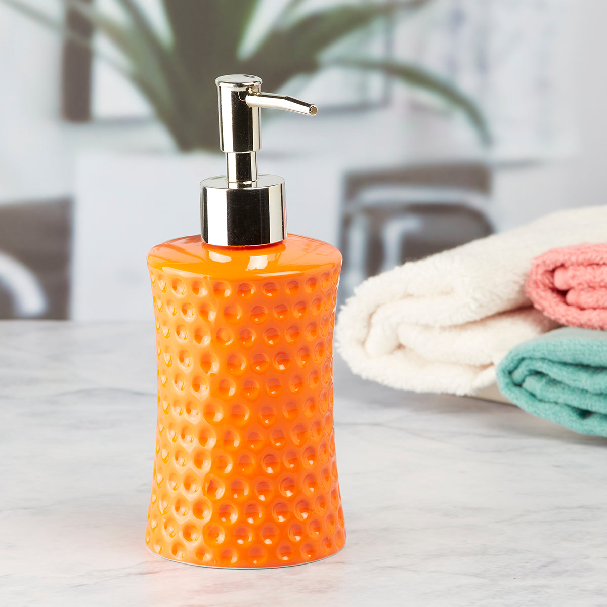 Ceramic Soap Dispenser handwash Pump for Bathroom, Set of 1, Orange (8043)