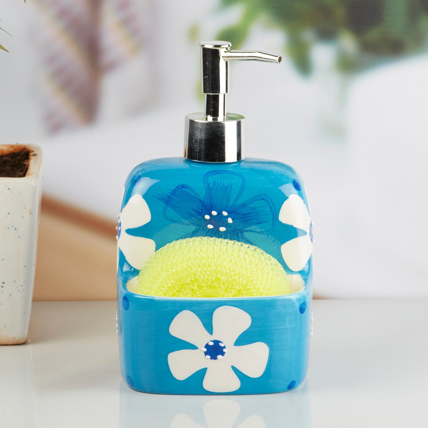 Ceramic Soap Dispenser for handwash for Bathroom, Blue, (Set of 1) (8044)